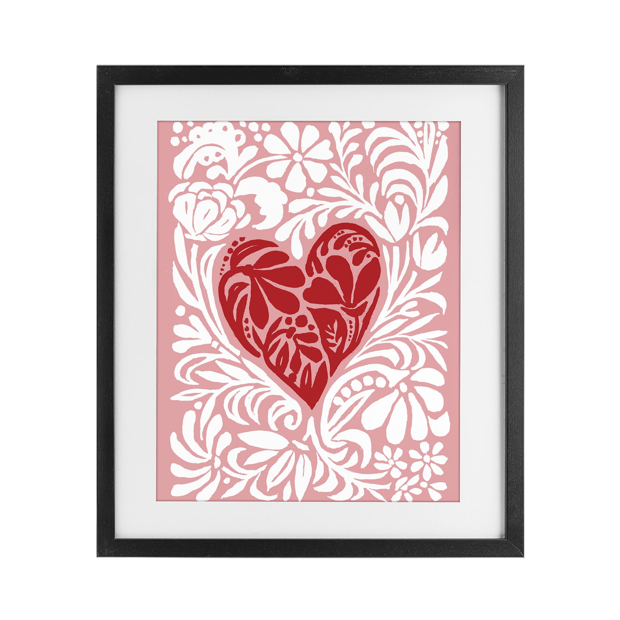 Stupell Industries Red Leafy Heart on Pink Black Framed Print Under Glass, design by Cindy Jacobs