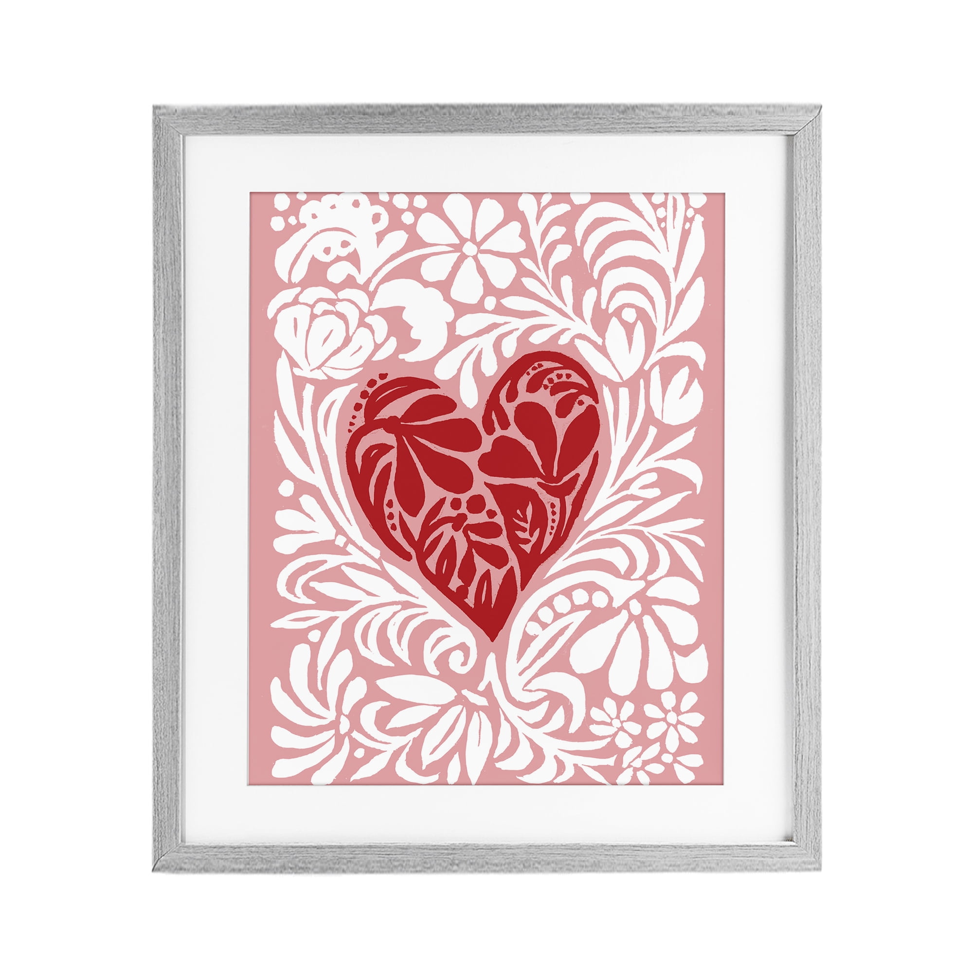 Stupell Industries Red Leafy Heart on Pink Gray Framed Print Under Glass, design by Cindy Jacobs