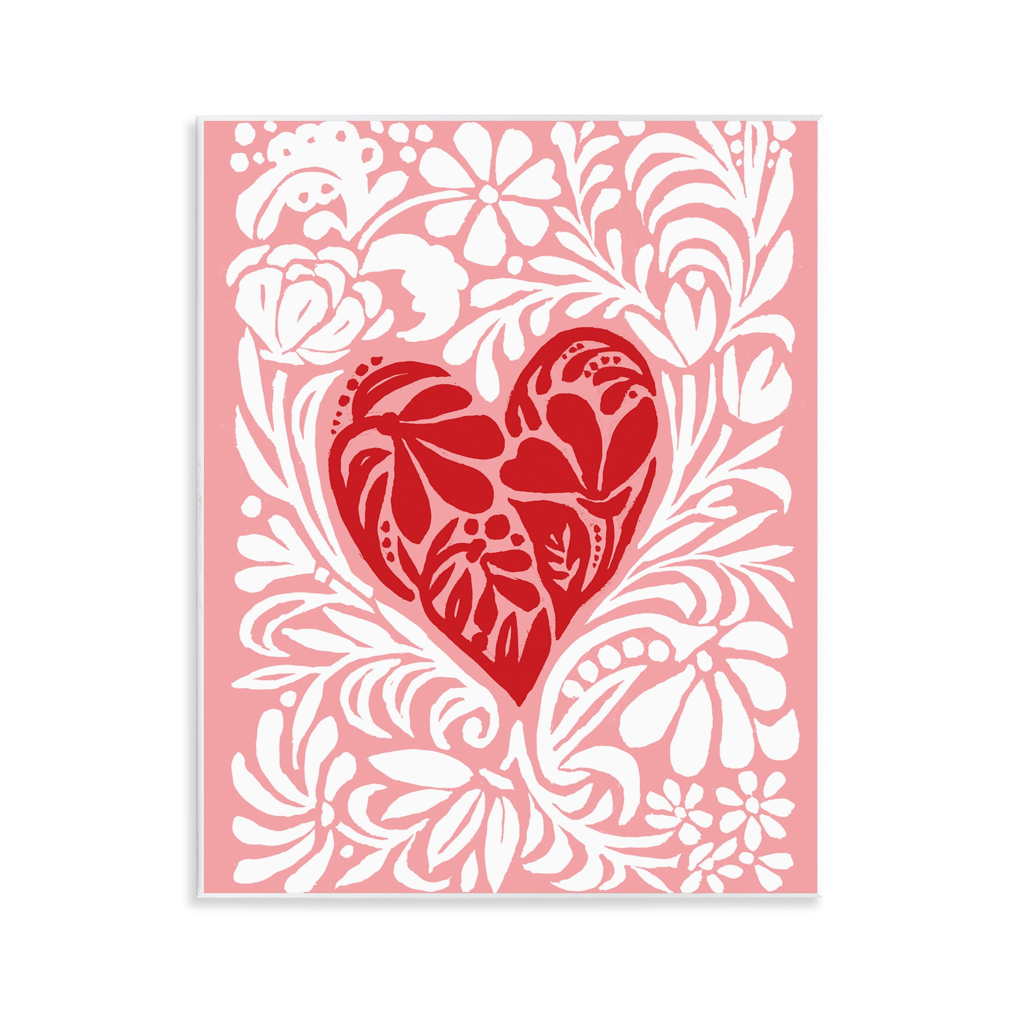 Stupell Industries Red Leafy Heart on Pink Wall Plaque Art, design by Cindy Jacobs