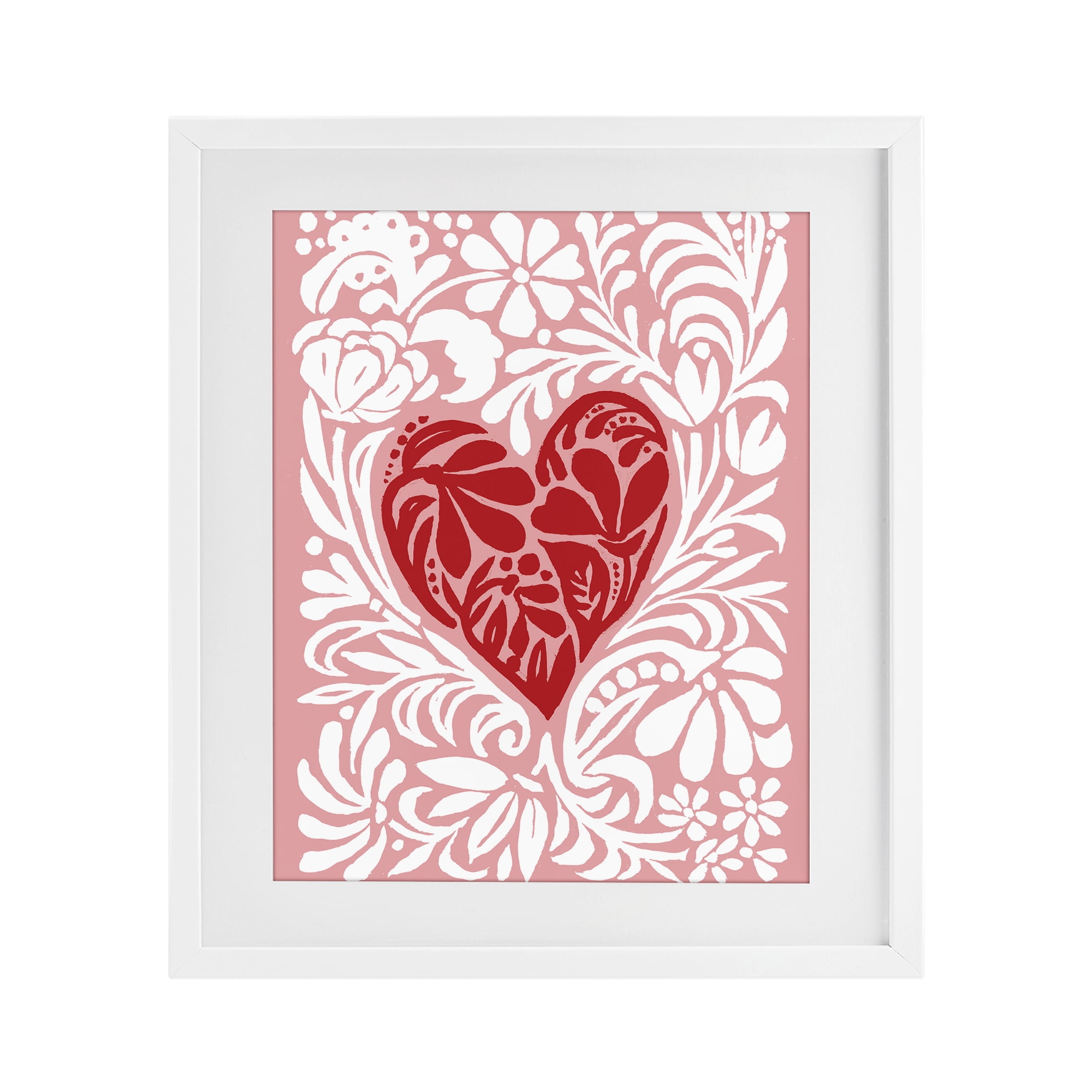 Stupell Industries Red Leafy Heart on Pink White Framed Print Under Glass, design by Cindy Jacobs