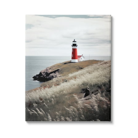 Stupell Industries Red Lighthouse Landscape Landscape Photography Gallery Wrapped Canvas Art Print Wall Art, 16 x 20