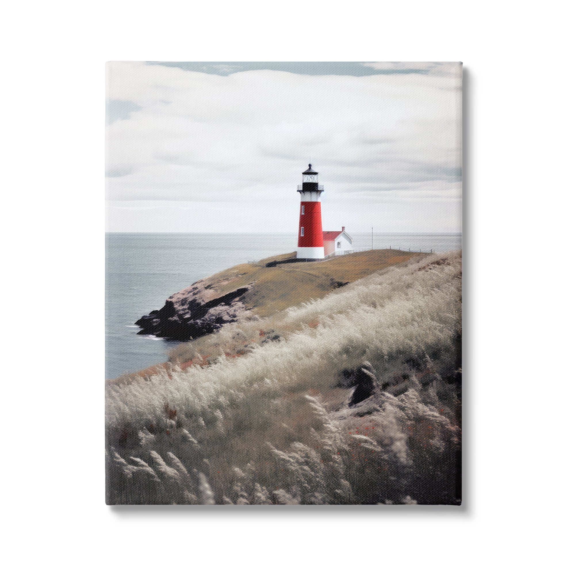 Stupell Industries Red Lighthouse Landscape Landscape Photography Gallery Wrapped Canvas Art Print Wall Art, 30 x 40