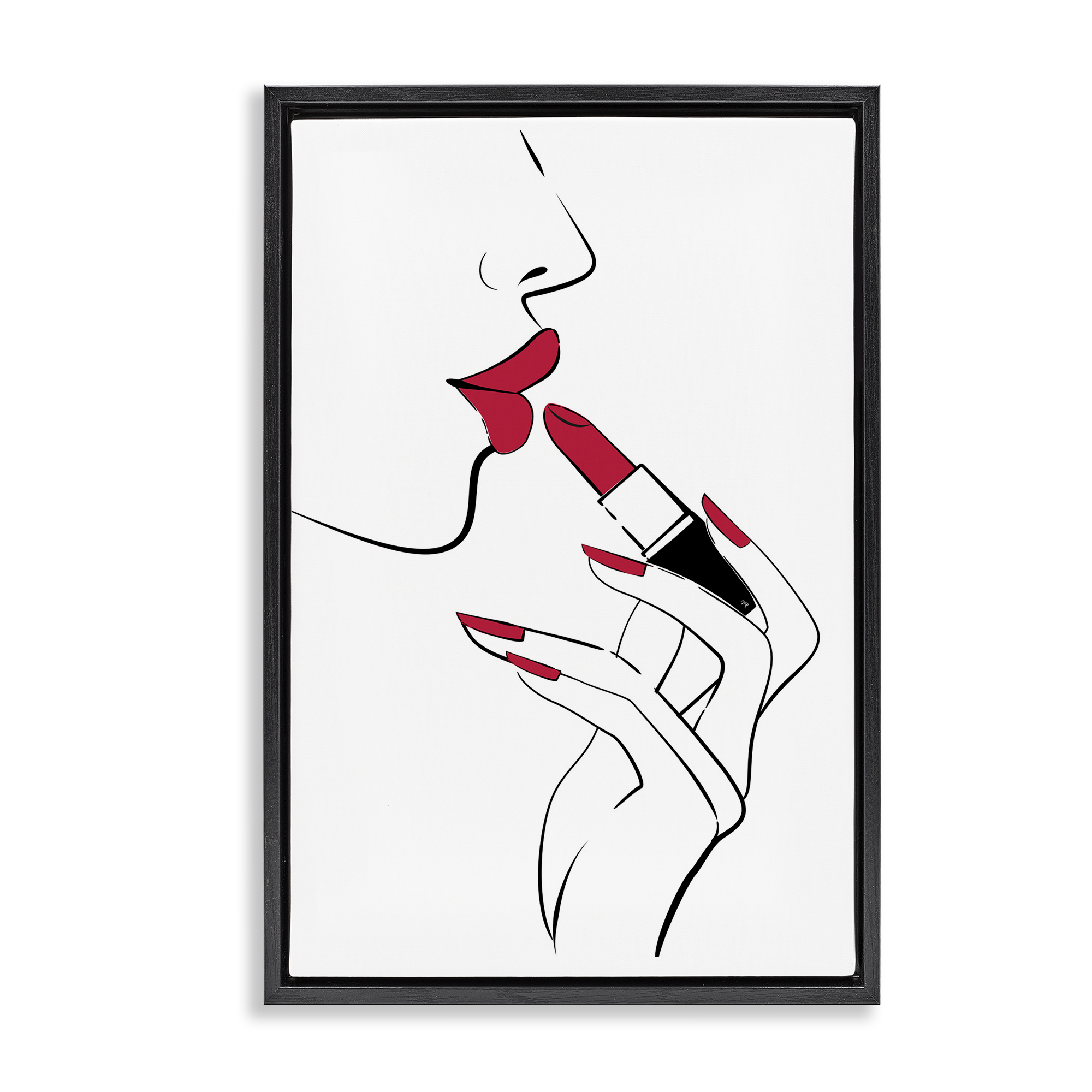 Stupell Industries Red Lips Makeup Novelty Painting Black Floater Framed Art Print Wall Art, 17 x 25