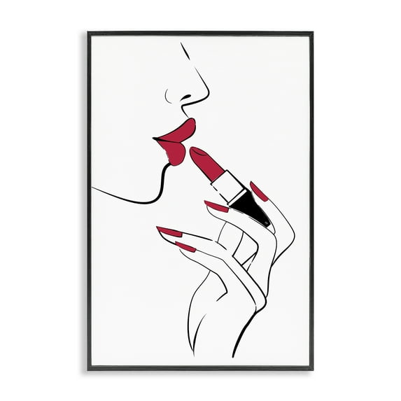 Stupell Industries Red Lips Makeup Novelty Painting Black Framed Art Print Wall Art, 16 x 24