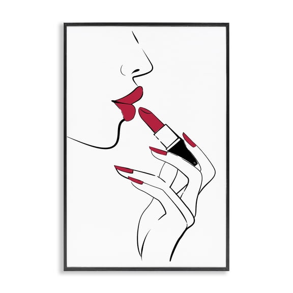 Stupell Industries Red Lips Makeup Novelty Painting Black Framed Art Print Wall Art, 20 x 30