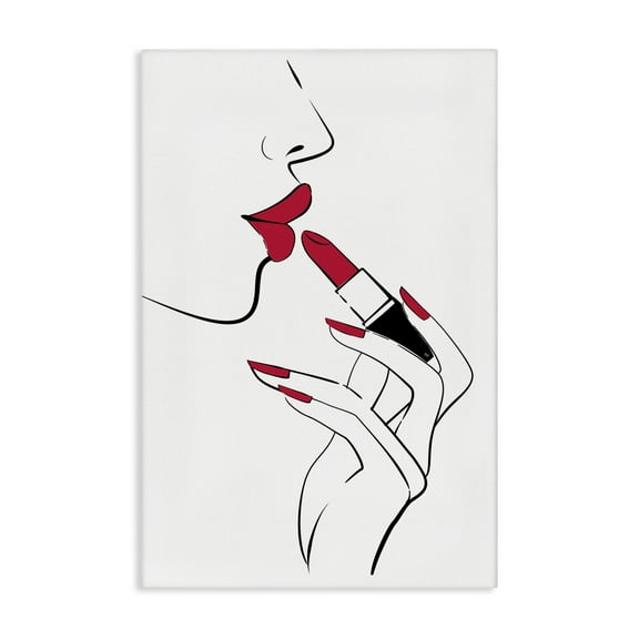 Stupell Industries Red Lips Makeup Novelty Painting Gallery Wrapped Canvas Art Print Wall Art, 16 x 24