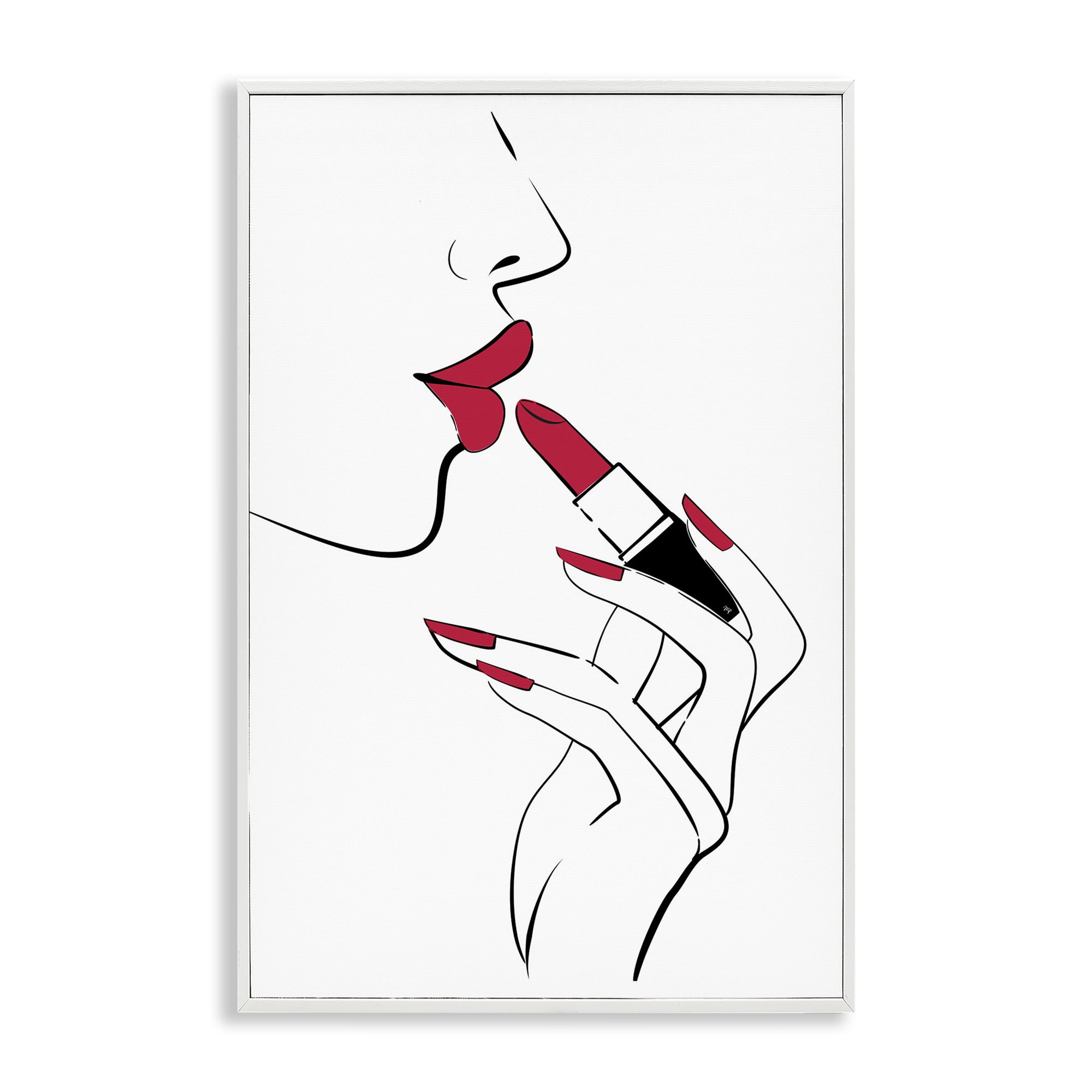 Stupell Industries Red Lips Makeup Novelty Painting White Framed Art Print Wall Art, 12 x 18