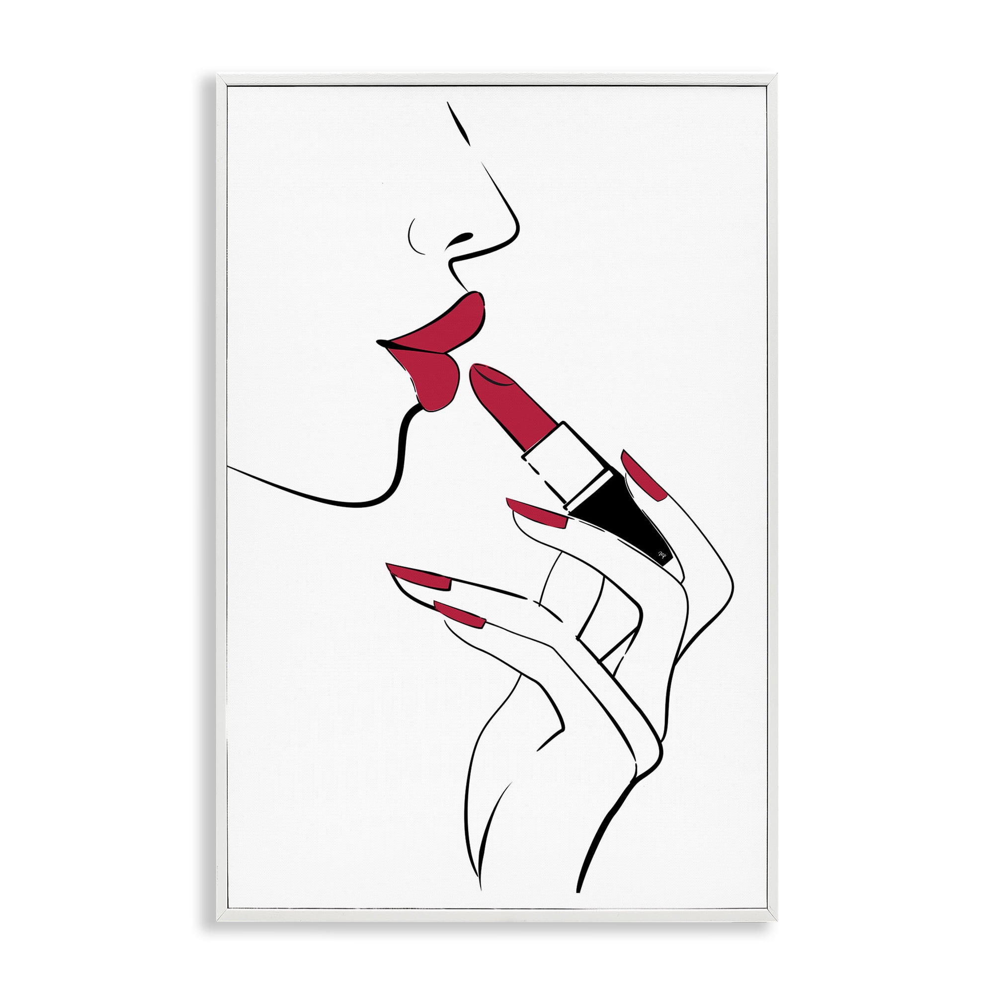 Stupell Industries Red Lips Makeup Novelty Painting White Framed Art Print Wall Art, 16 x 24