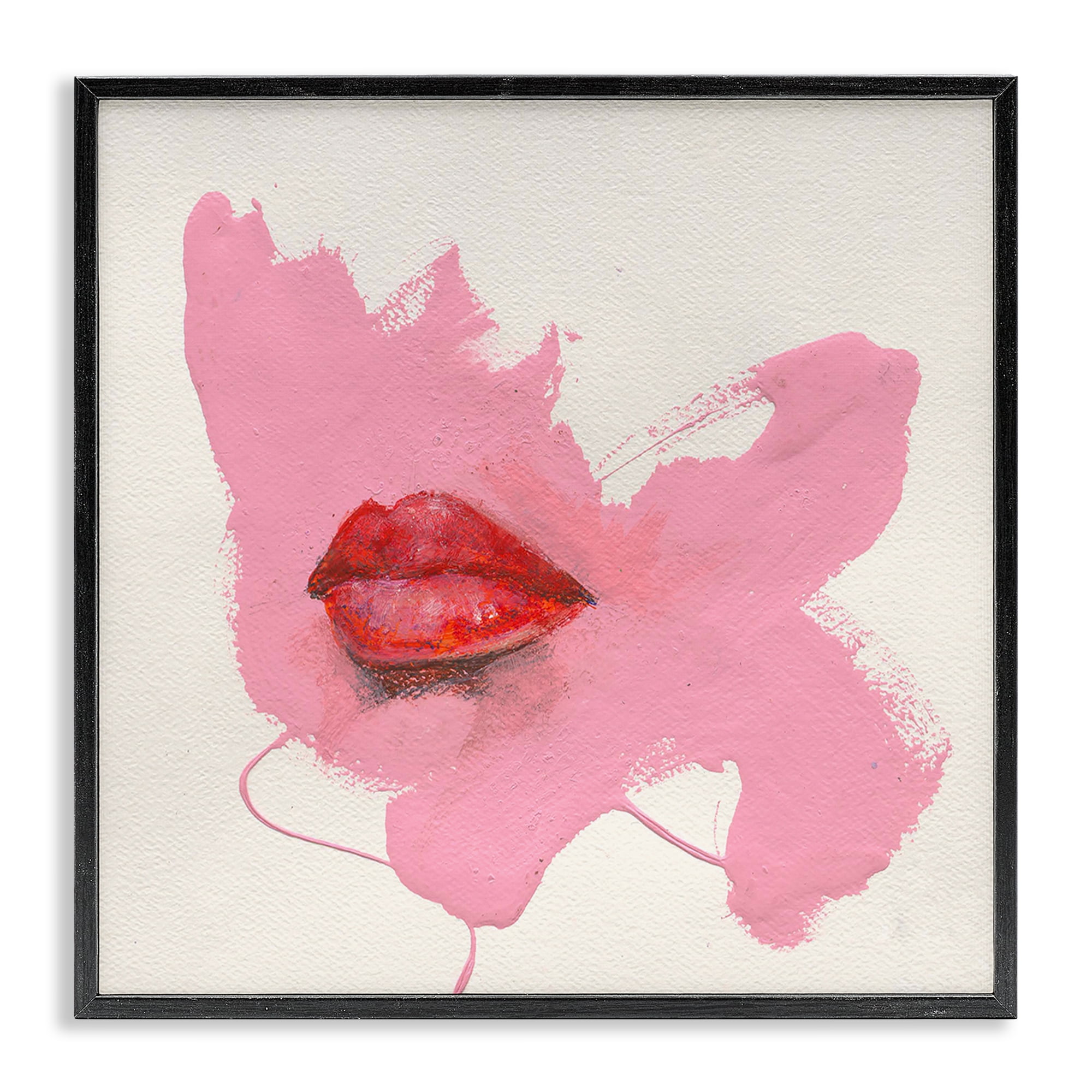 Stupell Industries Red Lips on Pink People Painting Black Framed Art Print Wall Art, 17 x 17