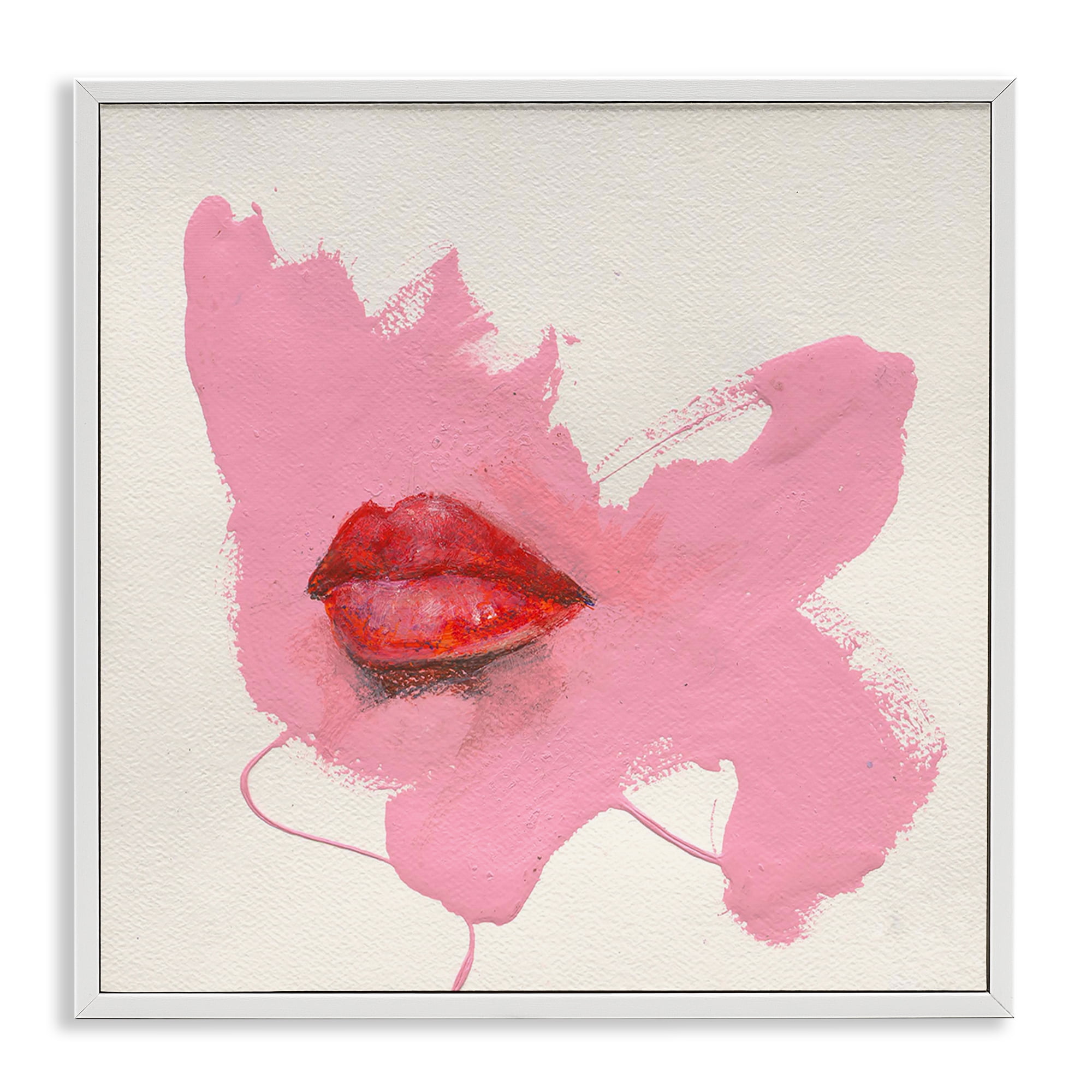 Stupell Industries Red Lips on Pink People Painting White Framed Art Print Wall Art, 17 x 17