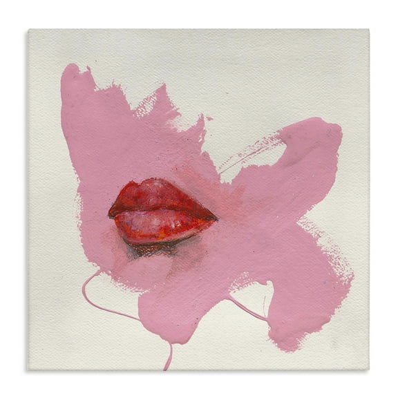 Stupell Industries Red Lips on Pink People Painting Wrapped Canvas Art Print Wall Art, 17 x 17