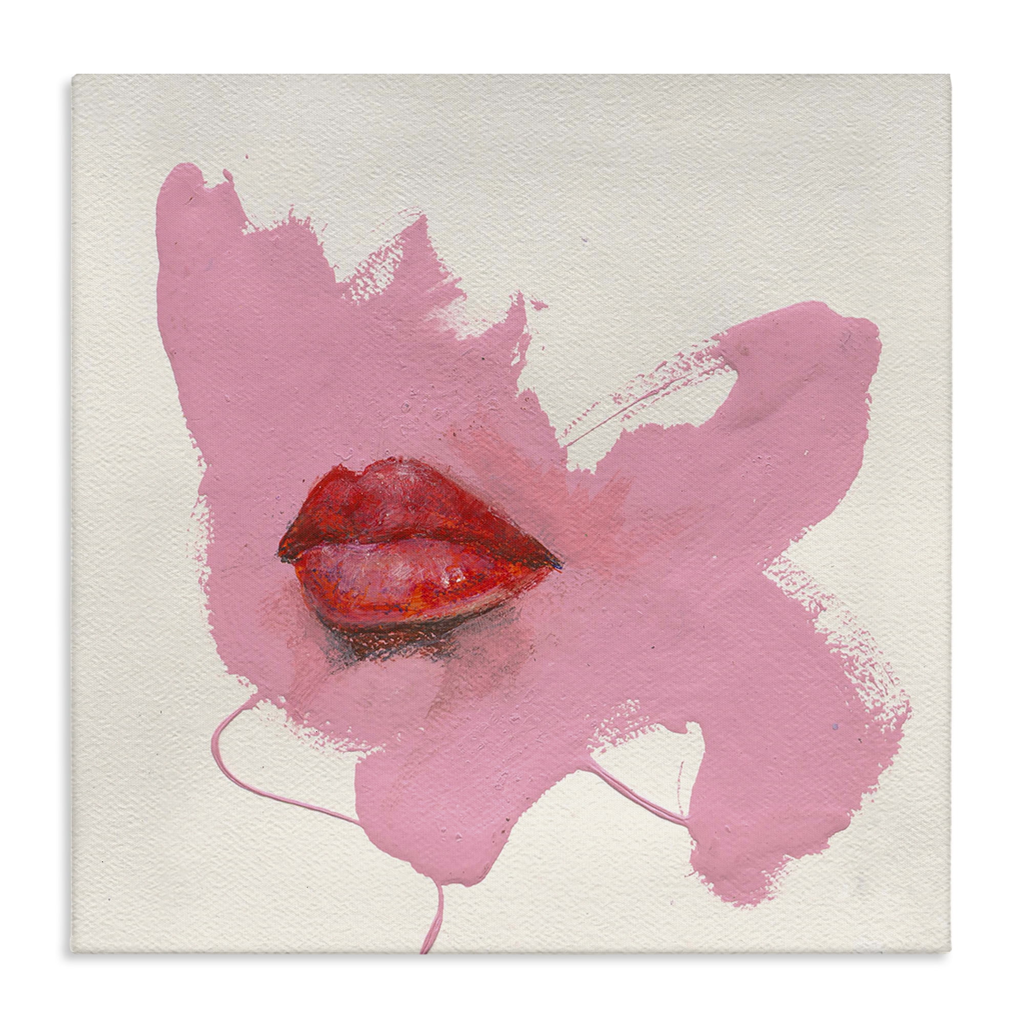 Stupell Industries Red Lips on Pink People Painting Wrapped Canvas Art Print Wall Art, 30 x 30