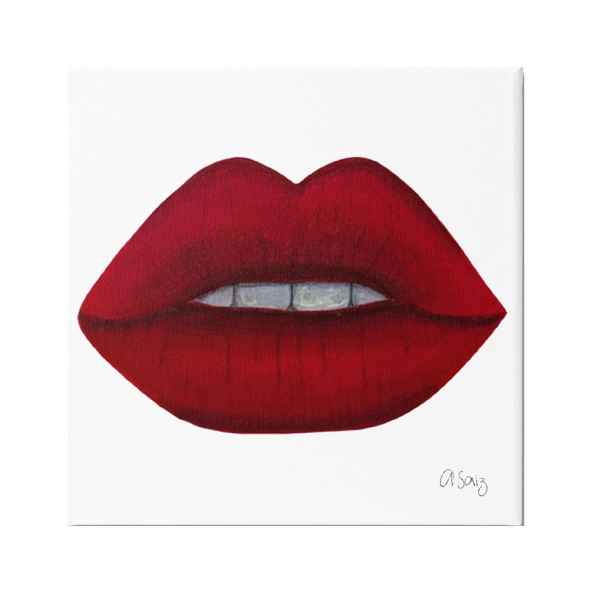 Stupell Industries Red Lips on White Beauty & Fashion Painting Gallery Wrapped Canvas Print Wall Art, 24 x 24
