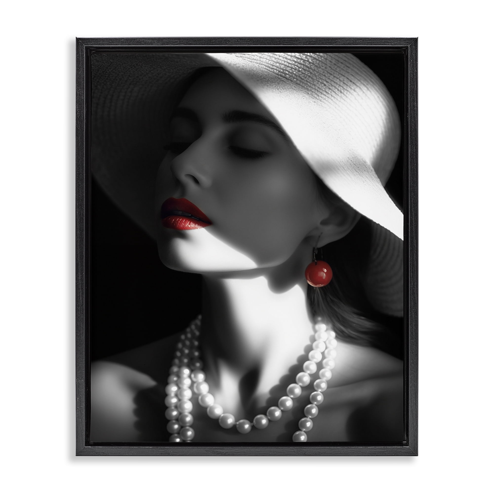 Stupell Industries Red Lipstick Fashionista Novelty Painting Black Floater Framed Art Print Wall Art, 25 x 31