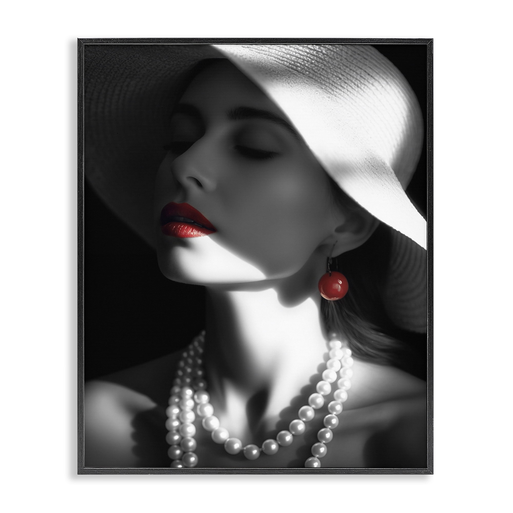 Stupell Industries Red Lipstick Fashionista Novelty Painting Black Framed Art Print Wall Art, 24 x 30