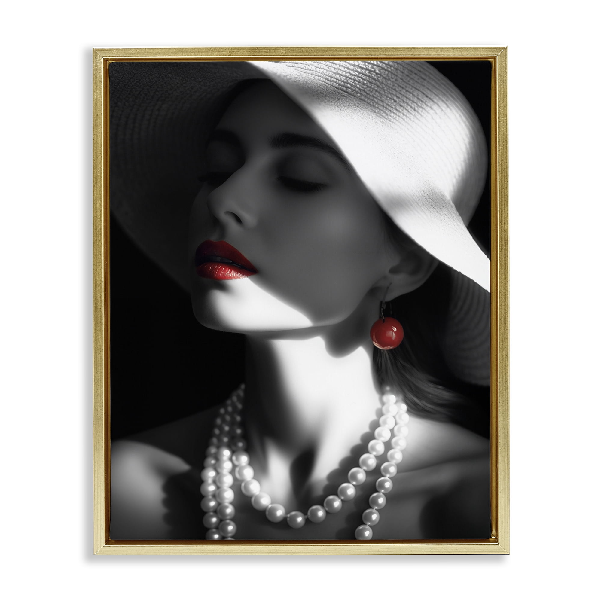 Stupell Industries Red Lipstick Fashionista Novelty Painting Gold Floater Framed Art Print Wall Art, 25 x 31