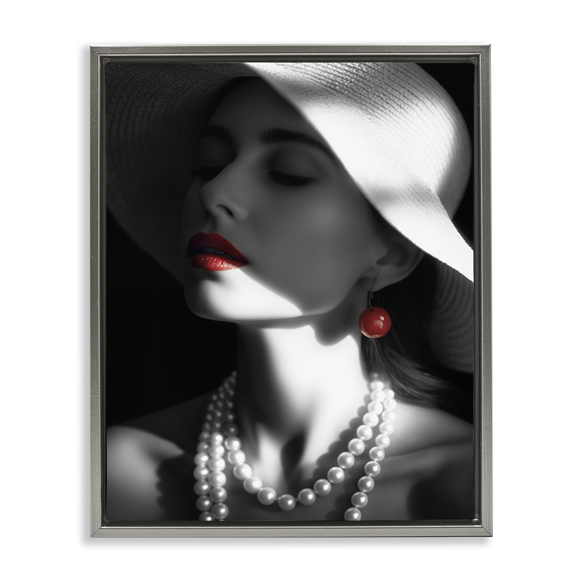 Stupell Industries Red Lipstick Fashionista Novelty Painting Gray Floater Framed Art Print Wall Art, 25 x 31