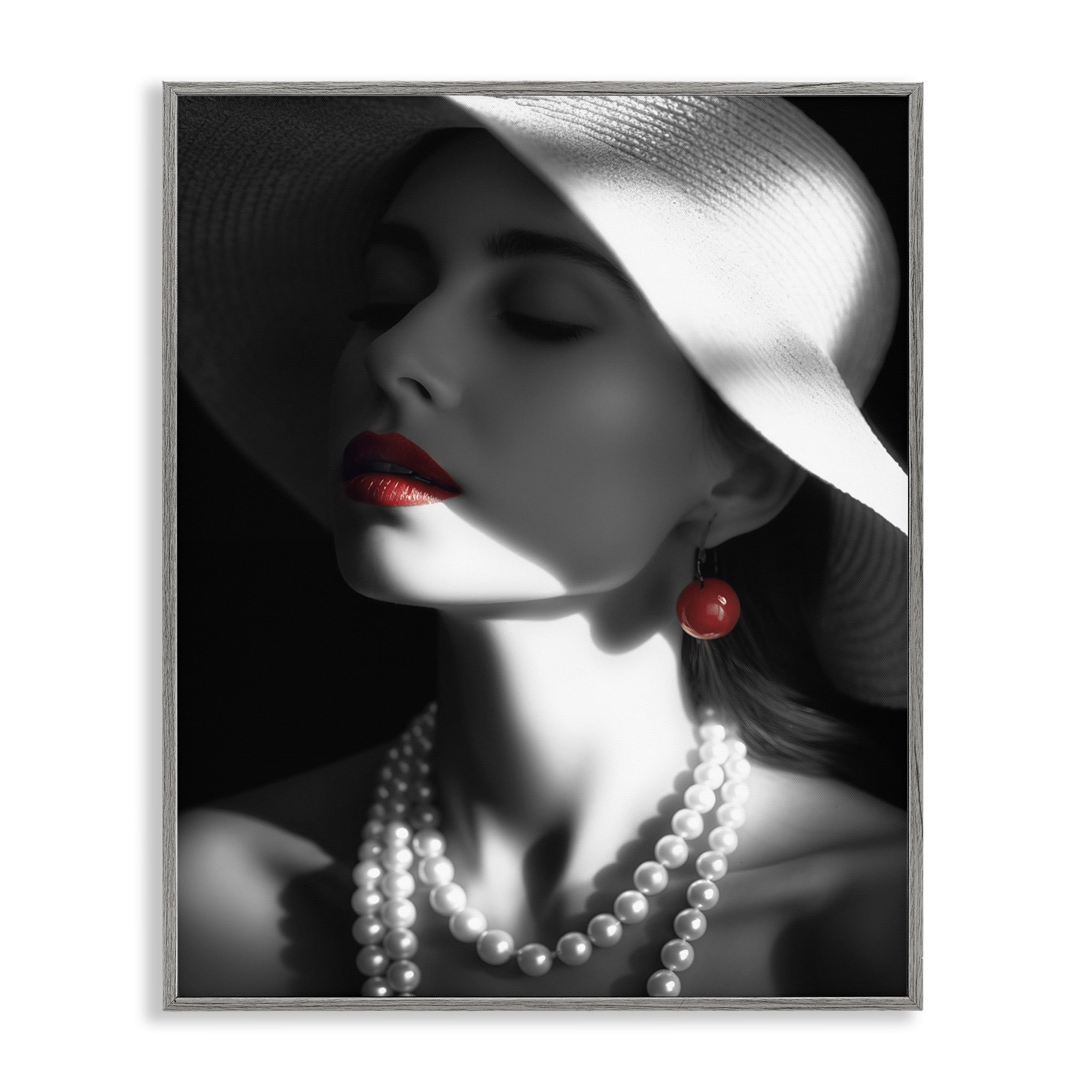 Stupell Industries Red Lipstick Fashionista Novelty Painting Gray Framed Art Print Wall Art, 11 x 14