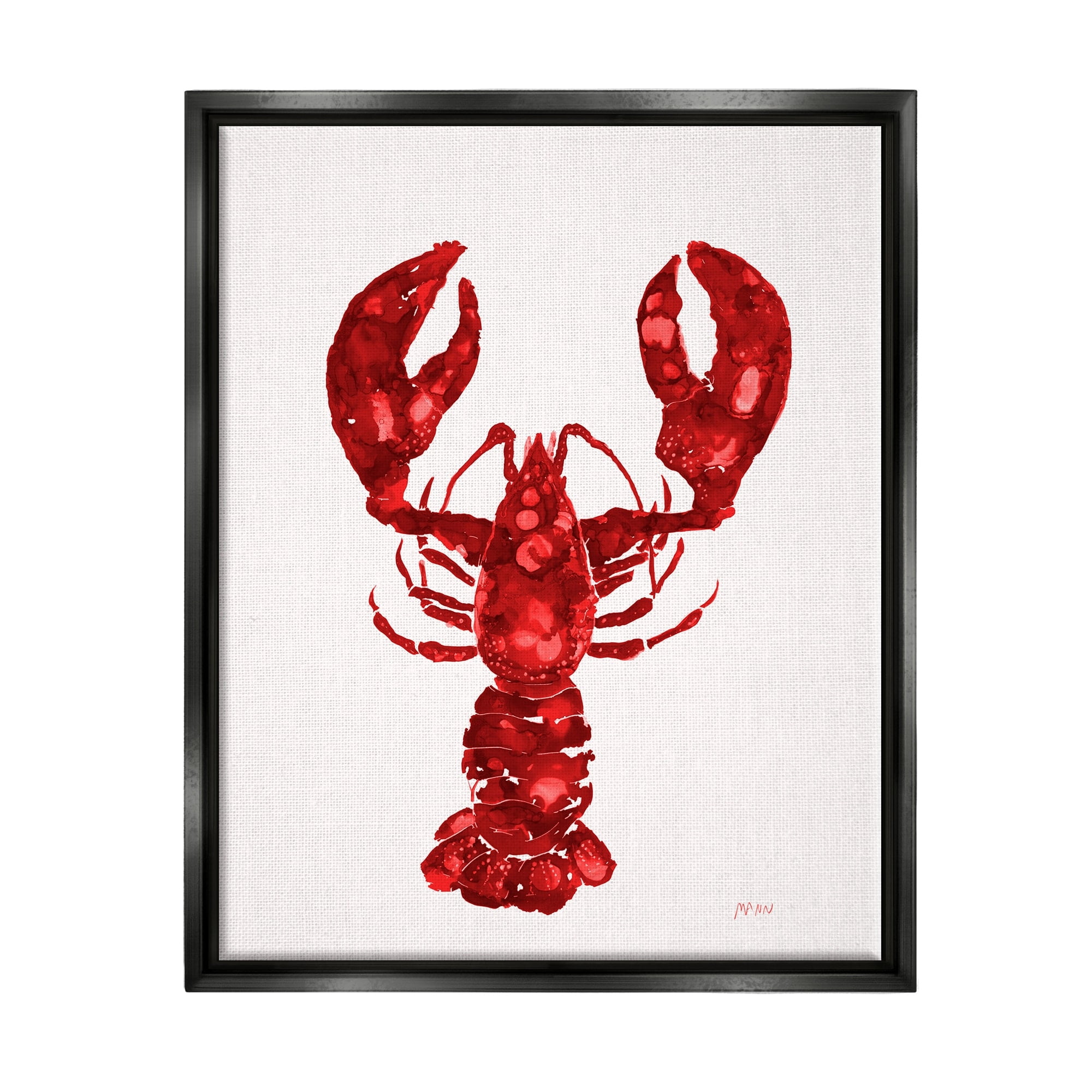 Stupell Industries Red Lobster Marine Paint Speckled Watercolor Painting Jet Black Floating Framed Canvas Print Wall Art, Design by Patti Mann