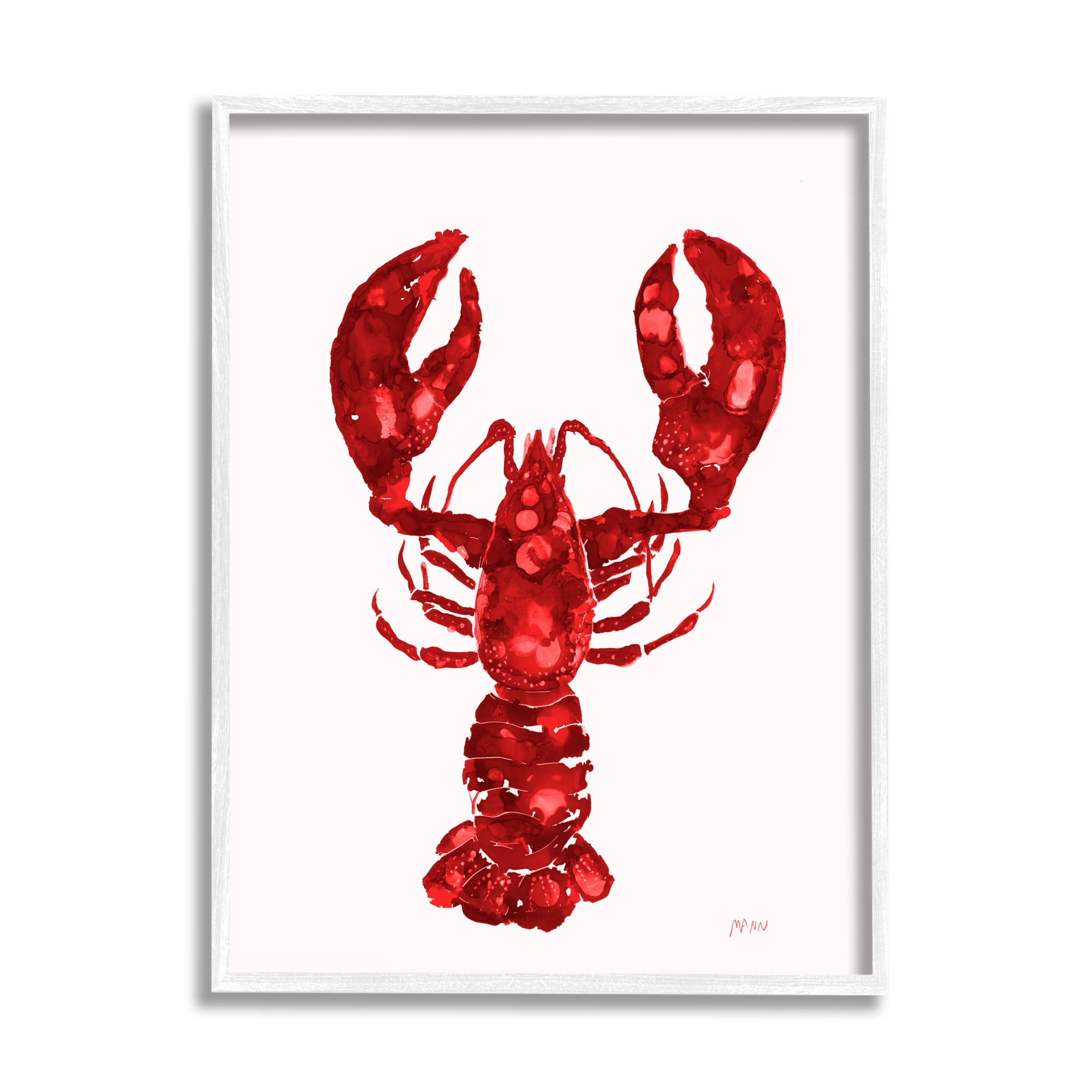 Stupell Industries Red Lobster Marine Paint Speckled Watercolor Painting White Framed Art Print Wall Art, Design by Patti Mann