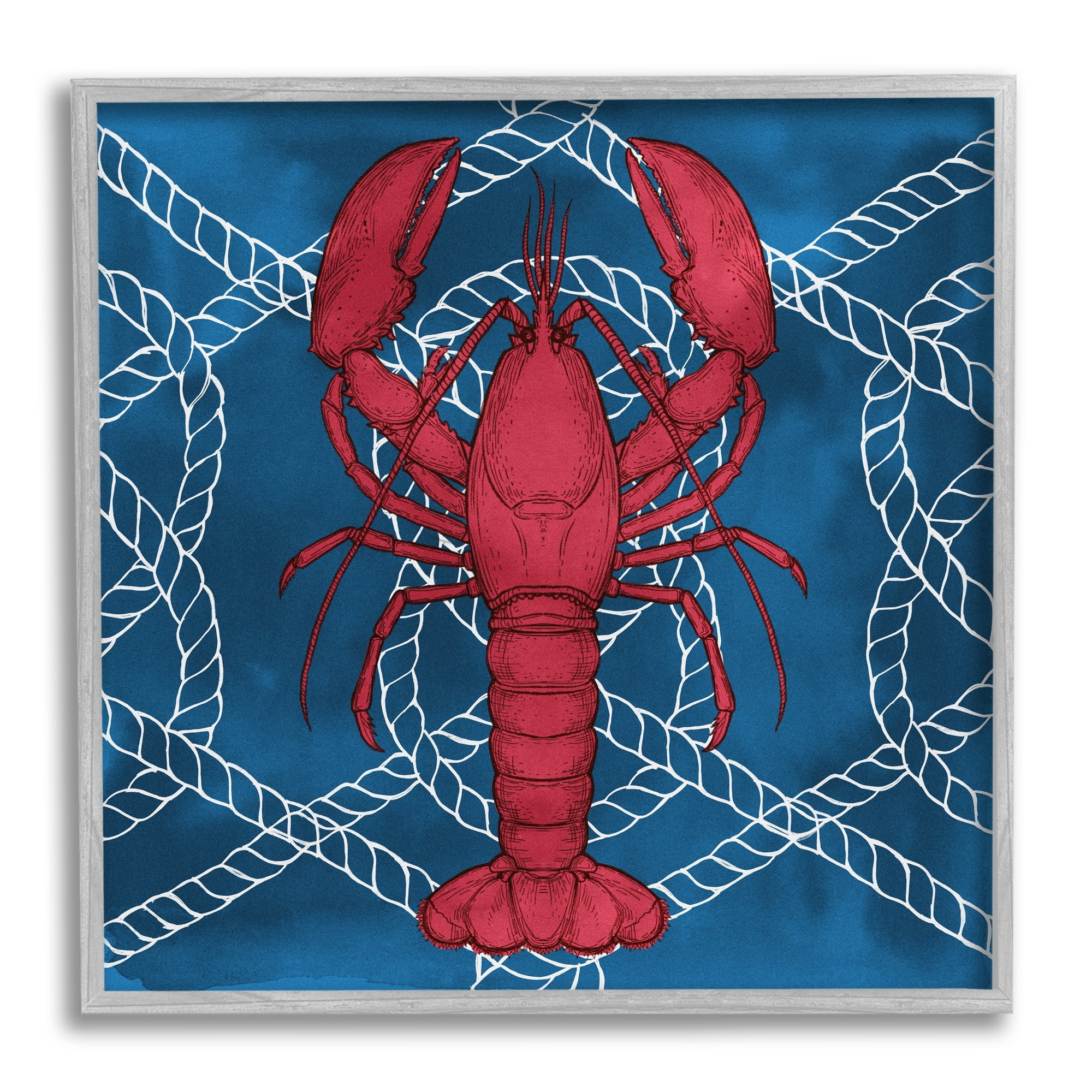 Stupell Industries Red Lobster Outline Rope Pattern Ocean Life Graphic Art Gray Framed Art Print Wall Art, Design by Ziwei Li