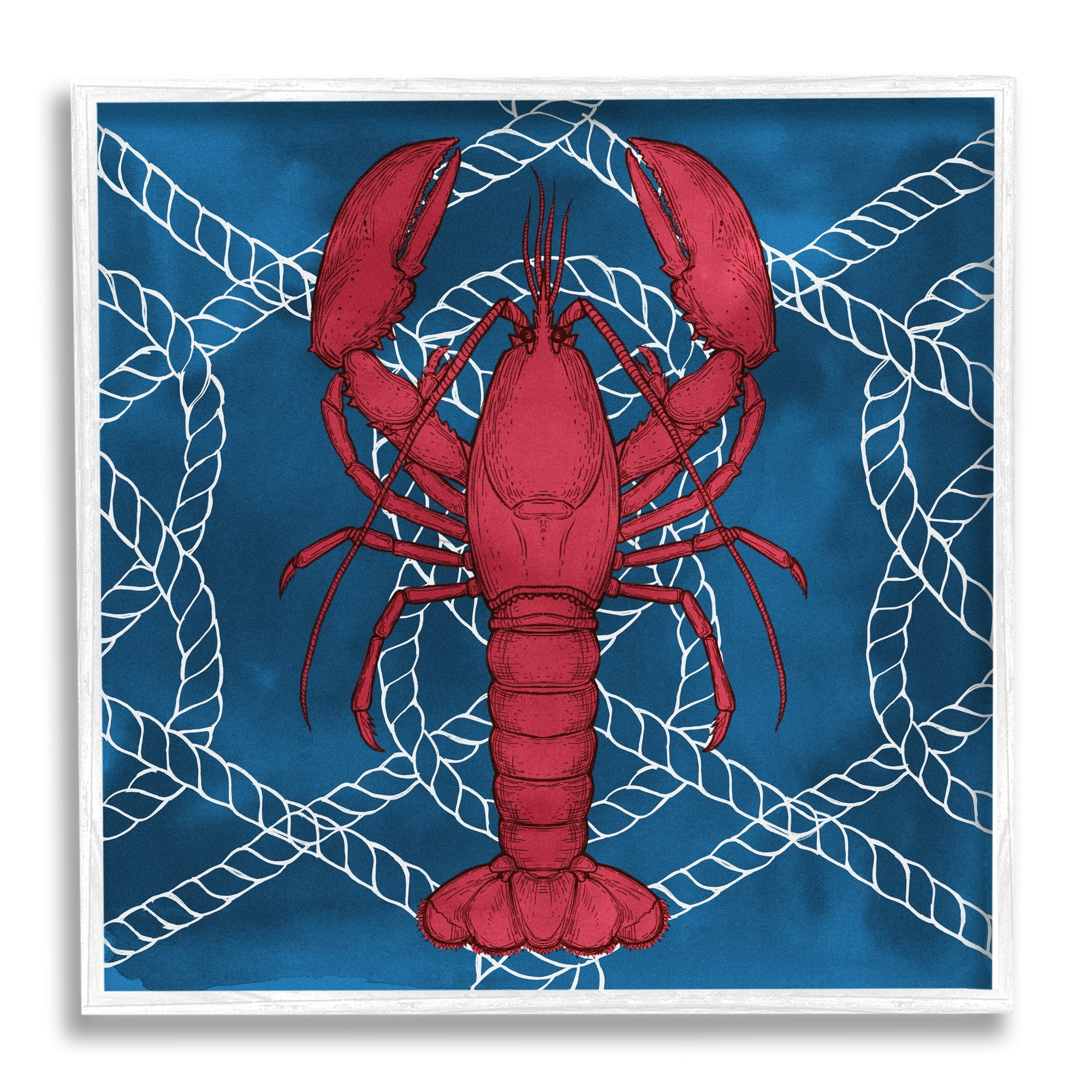 Stupell Industries Red Lobster Outline Rope Pattern Ocean Life Graphic Art White Framed Art Print Wall Art, Design by Ziwei Li