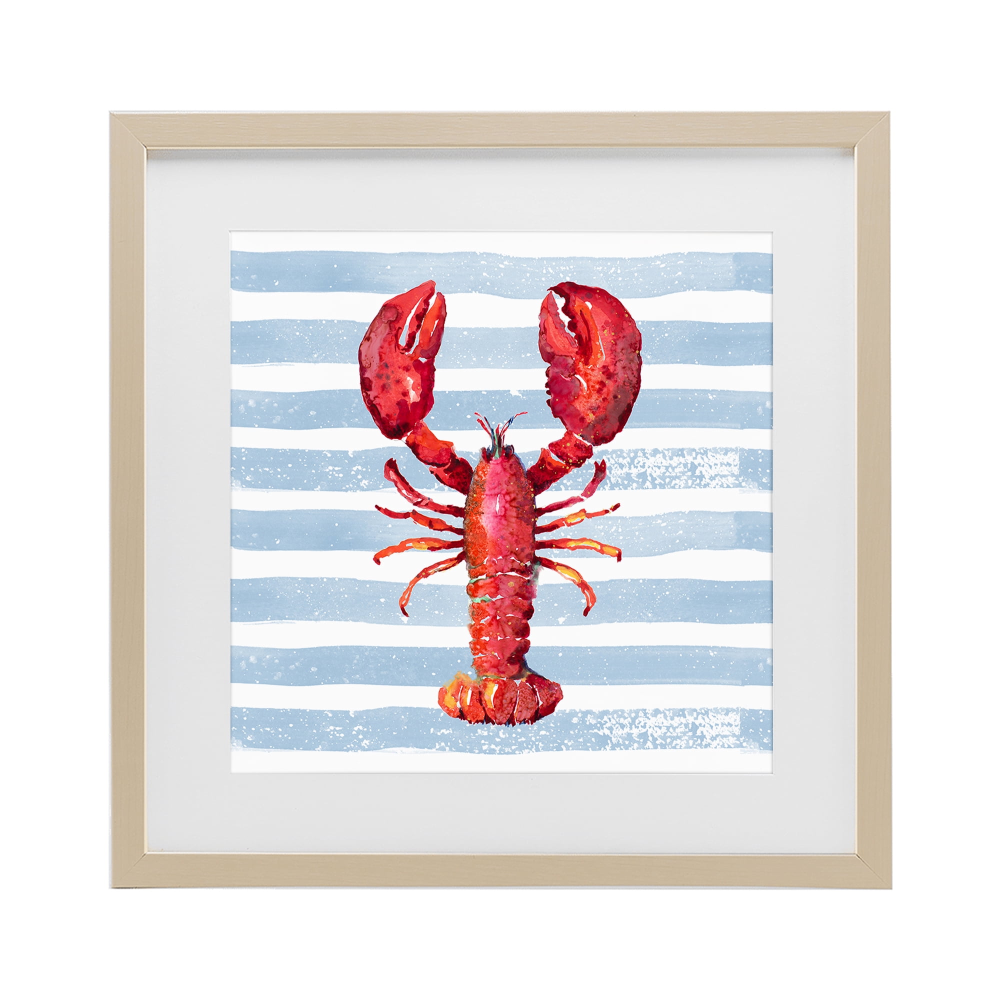 Stupell Industries Red Lobster on Blue Stripes Birch Framed Print Under Glass, design by Patricia Pinto