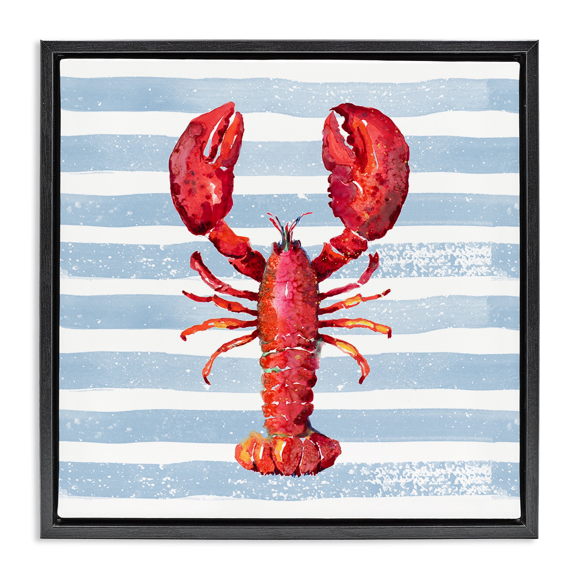 Stupell Industries Red Lobster on Blue Stripes Black Framed Floater Canvas Wall Art, design by Patricia Pinto