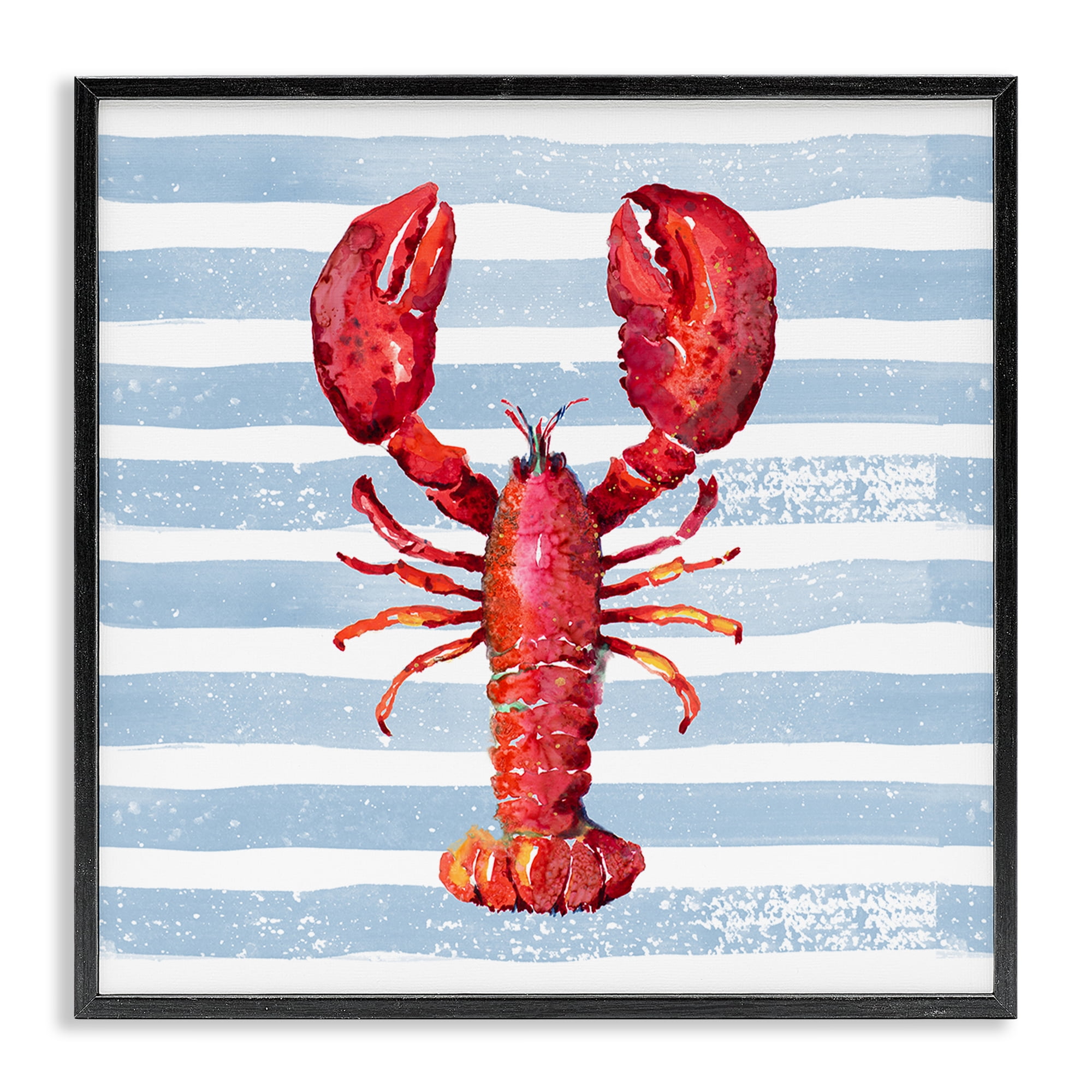 Stupell Industries Red Lobster on Blue Stripes Black Framed Giclee Art, design by Patricia Pinto