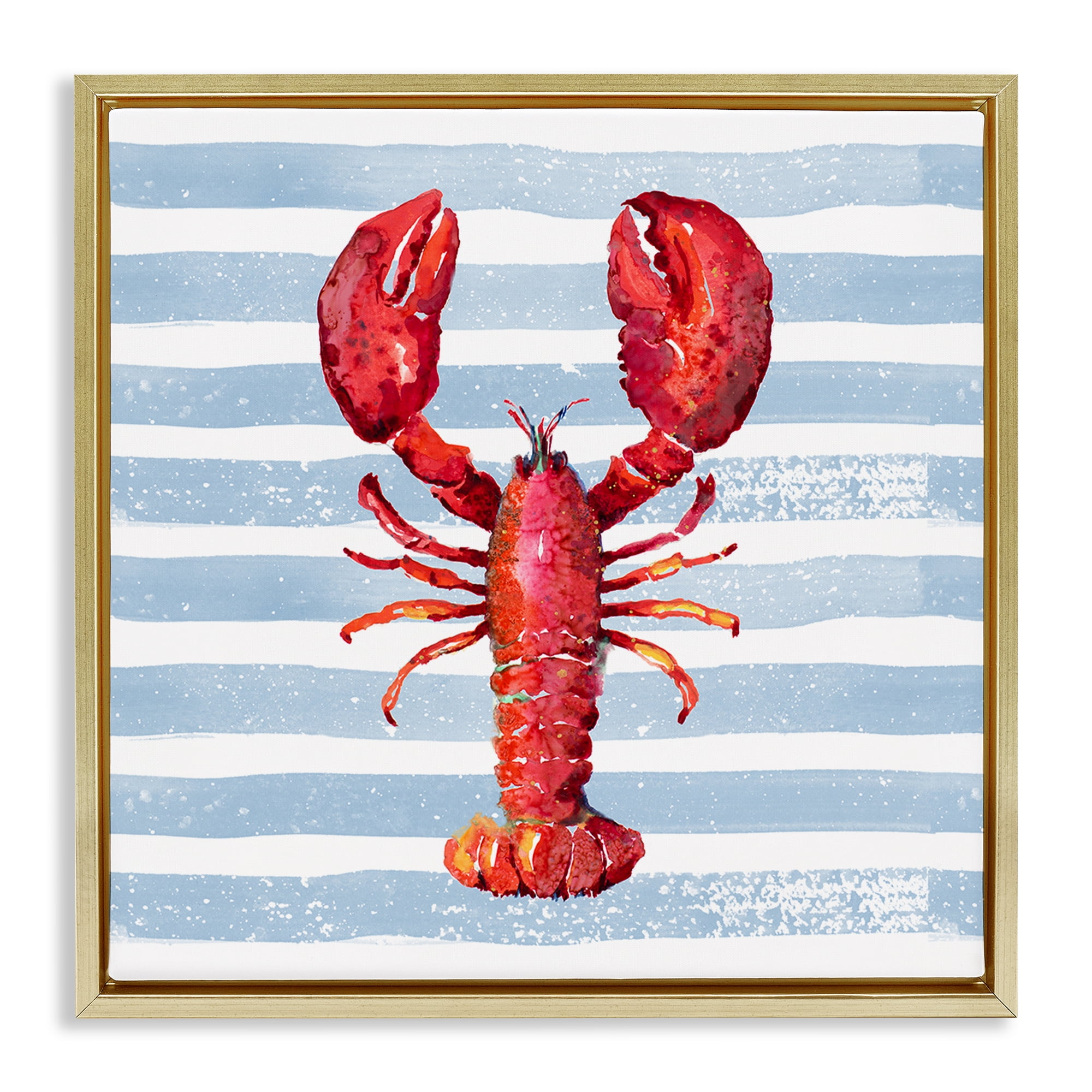 Stupell Industries Red Lobster on Blue Stripes Gold Framed Floater Canvas Wall Art, design by Patricia Pinto