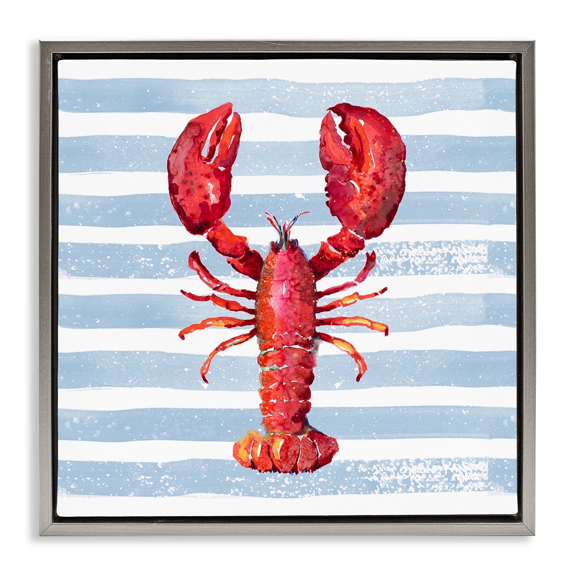 Stupell Industries Red Lobster on Blue Stripes Gray Framed Floater Canvas Wall Art, design by Patricia Pinto