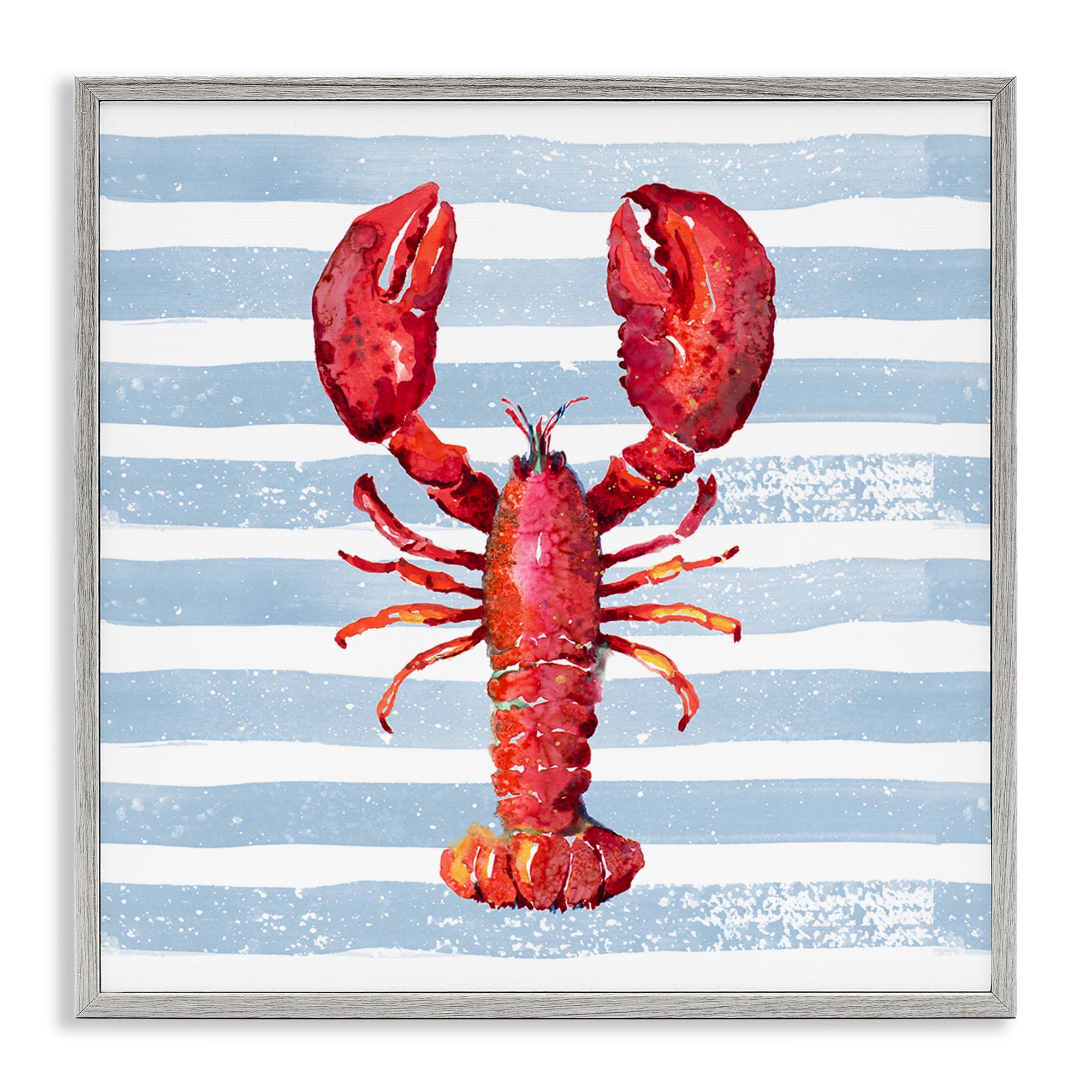 Stupell Industries Red Lobster on Blue Stripes Gray Framed Giclee Art, design by Patricia Pinto