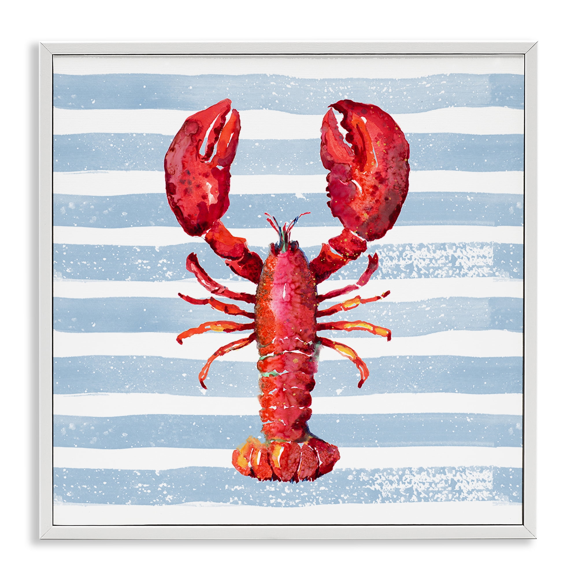 Stupell Industries Red Lobster on Blue Stripes White Framed Giclee Art, design by Patricia Pinto