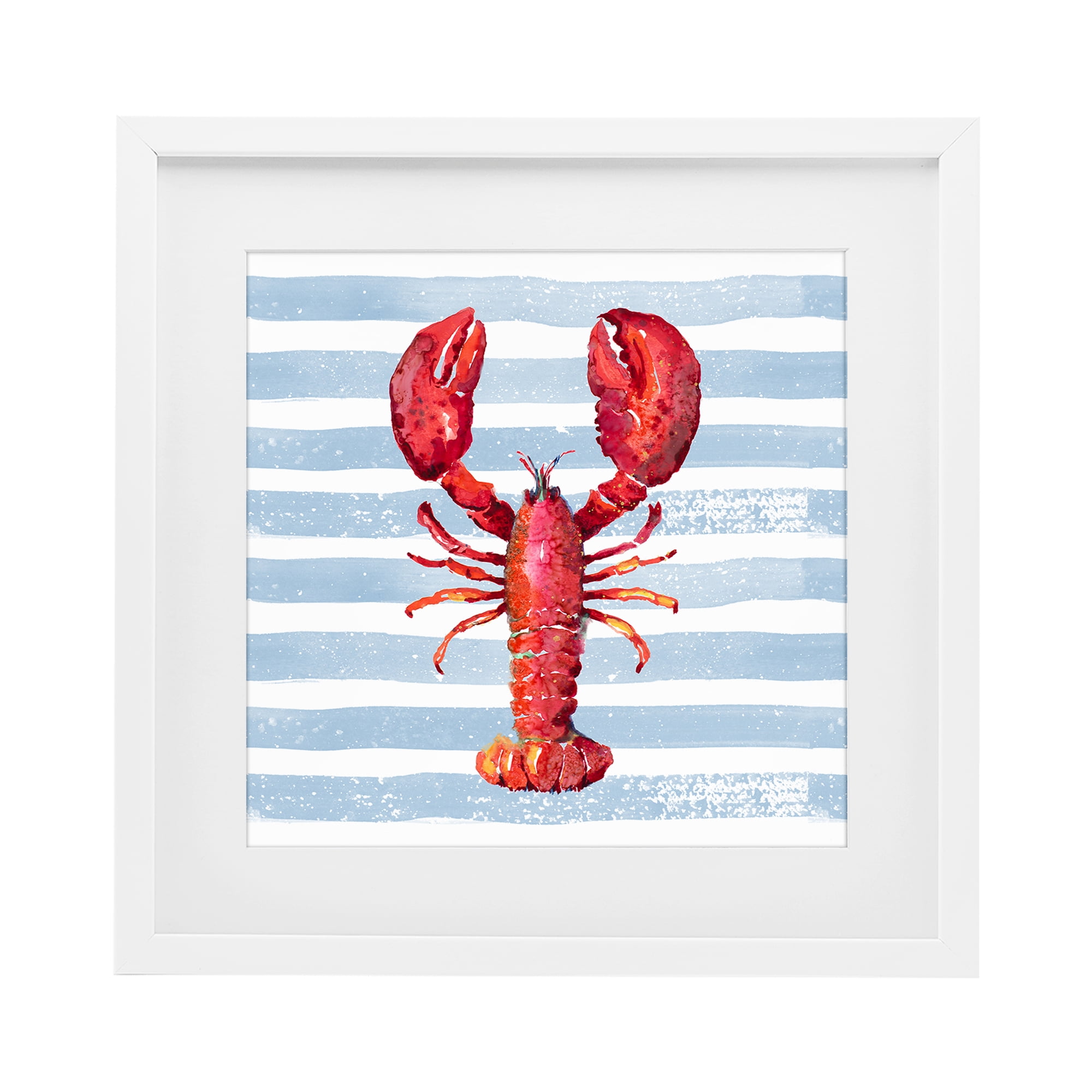 Stupell Industries Red Lobster on Blue Stripes White Framed Print Under Glass, design by Patricia Pinto