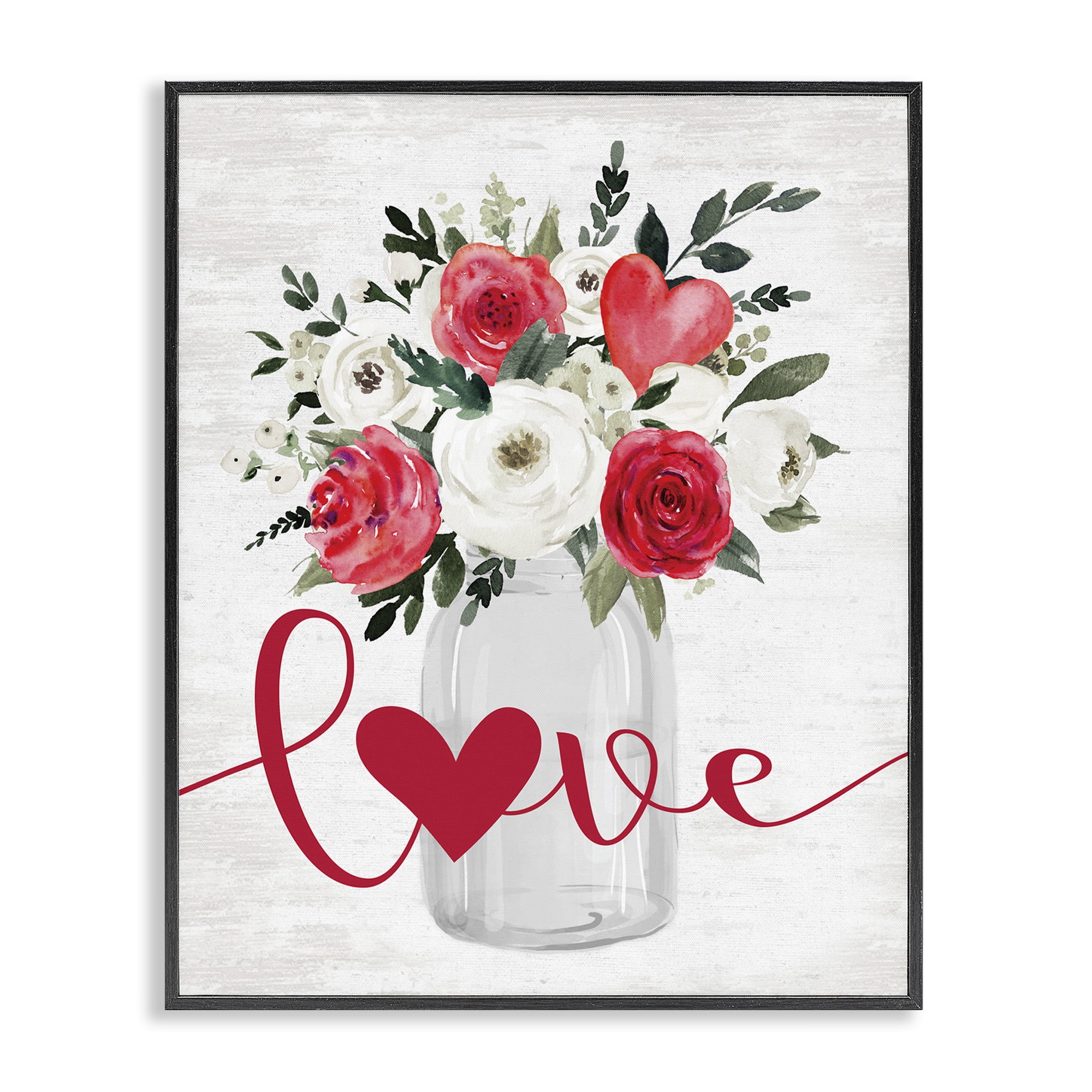 Stupell Industries Red Love Bouquet Botanical & Floral Painting Black Framed Art Print Wall Art, 16 x 20