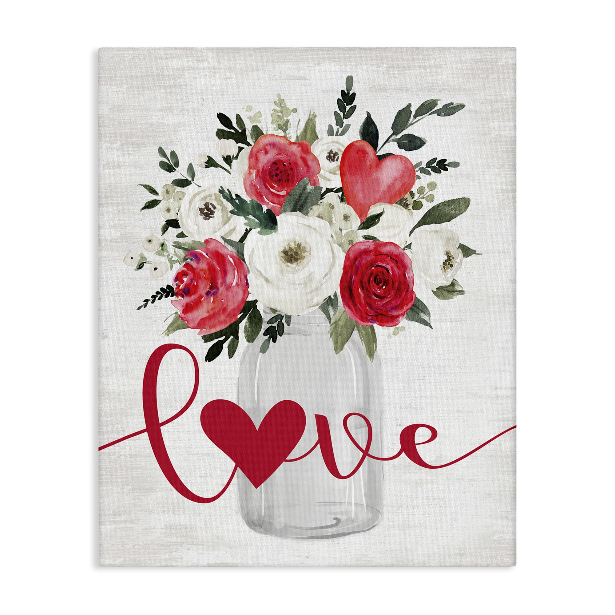 Stupell Industries Red Love Bouquet Botanical & Floral Painting Gallery Wrapped Canvas Art Print Wall Art, 16 x 20