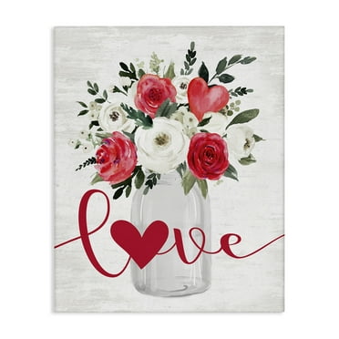 Stupell Industries Red Love Bouquet Botanical & Floral Painting Gallery Wrapped Canvas Art Print Wall Art, 16 x 20