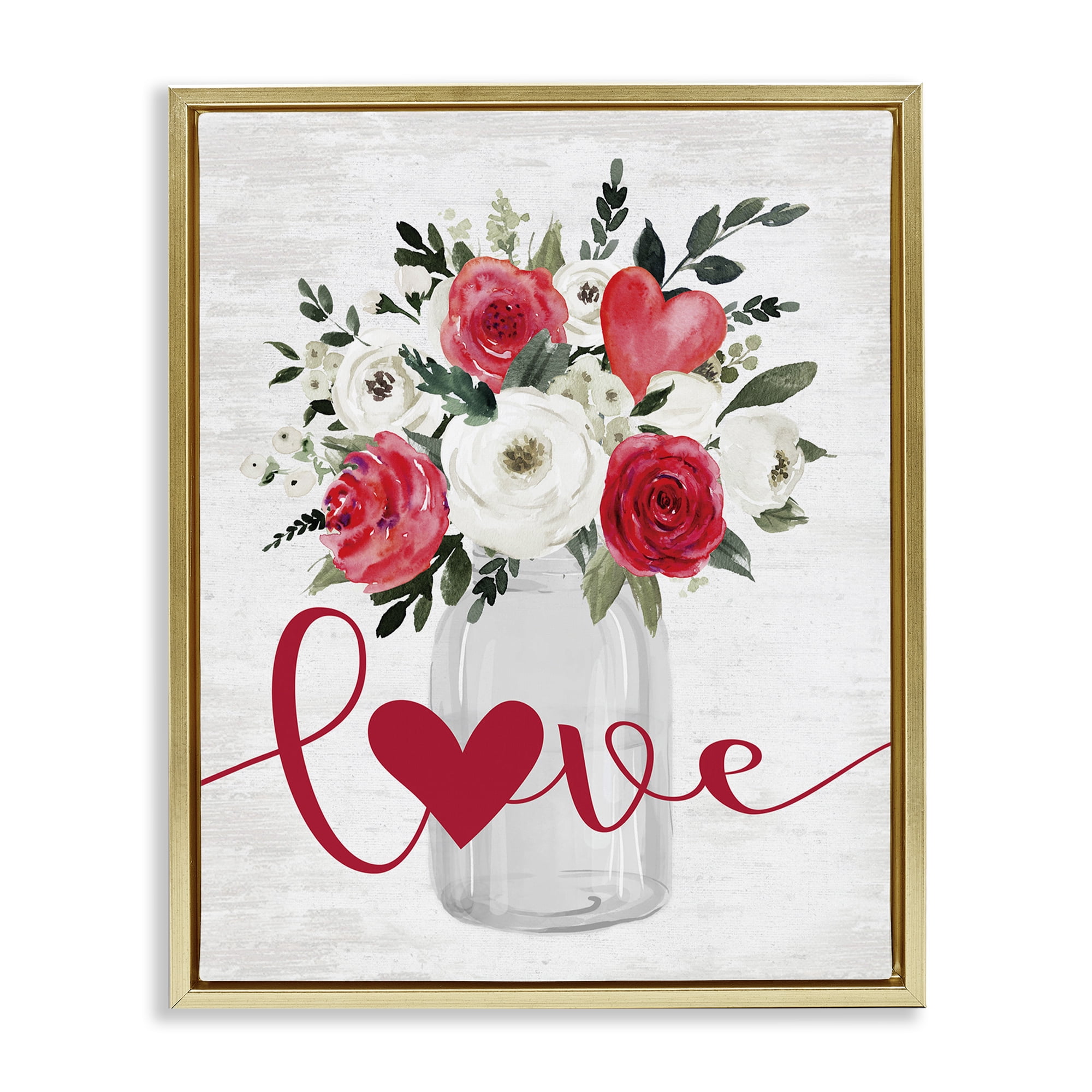 Stupell Industries Red Love Bouquet Botanical & Floral Painting Gold Floater Framed Canvas Art Print Wall Art, 25 x 31