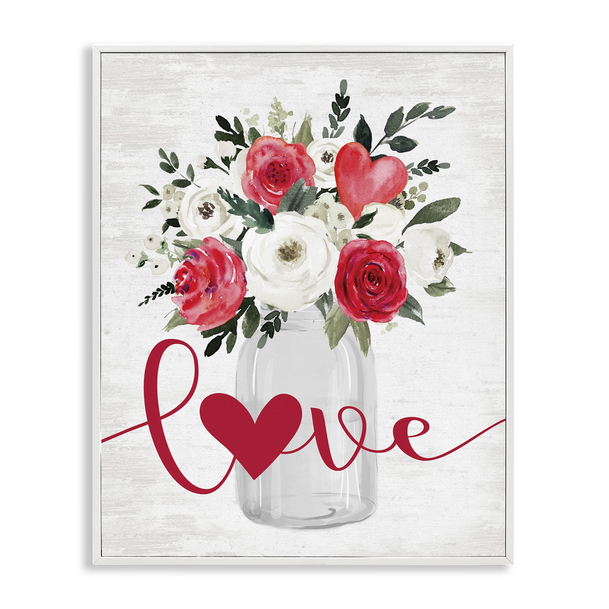 Stupell Industries Red Love Bouquet Botanical & Floral Painting White Framed Art Print Wall Art, 24 x 30