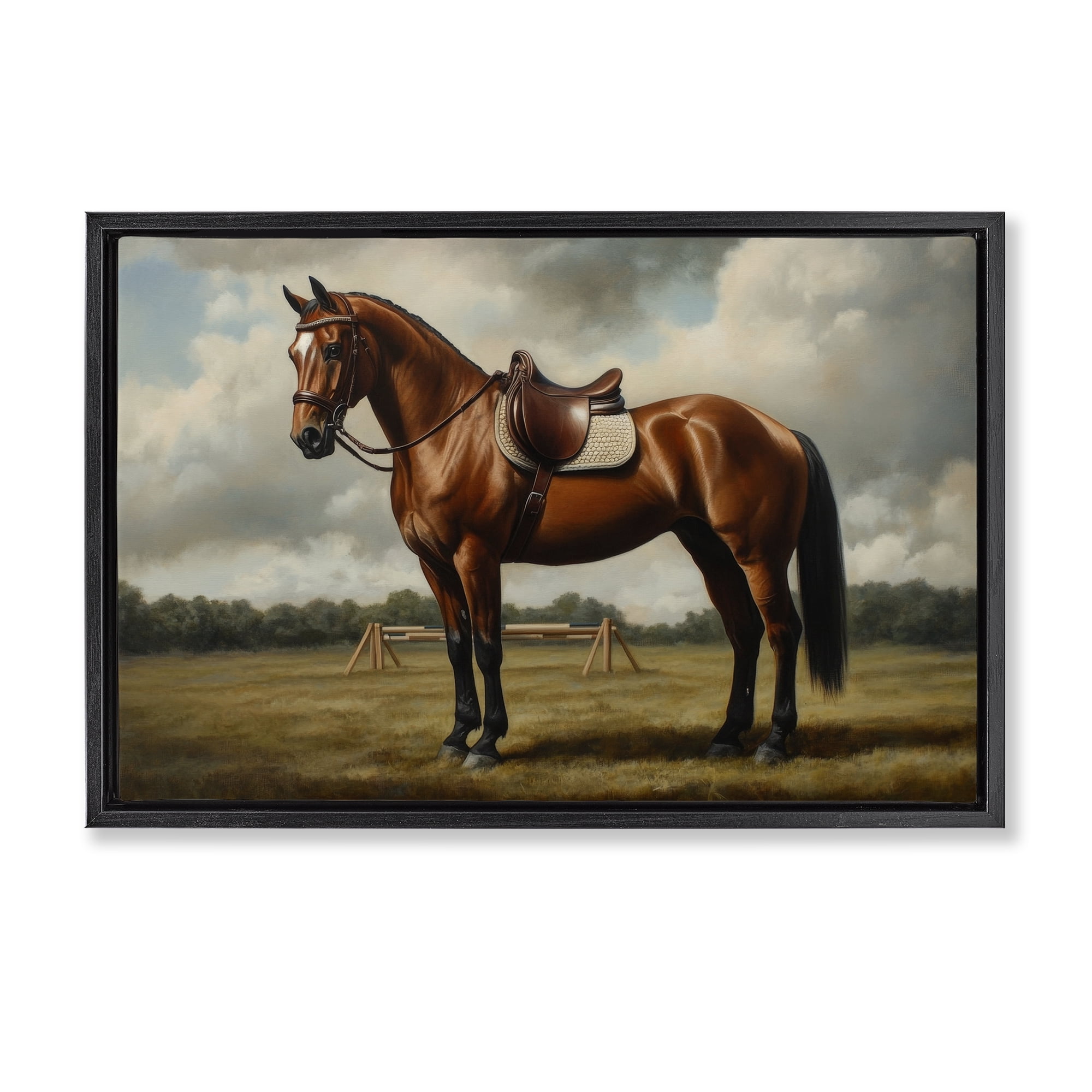 Stupell Industries Red Mare in Pastoral Landscape Black Framed Floater Canvas Wall Art, design by Petal Prints Design