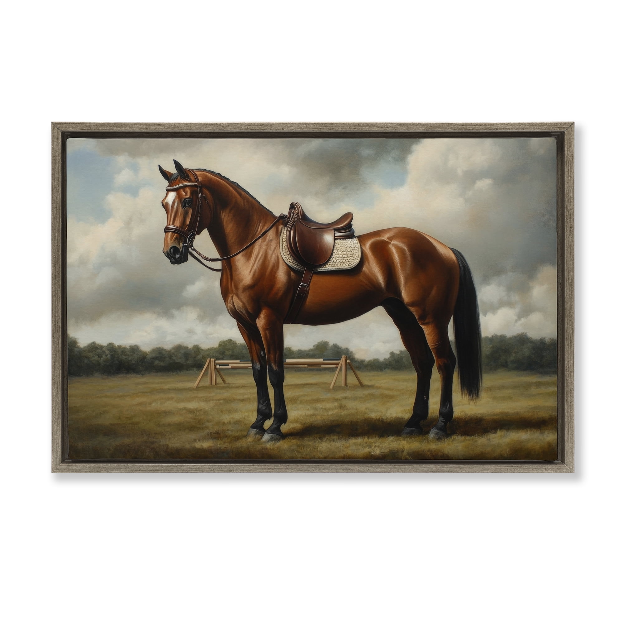Stupell Industries Red Mare in Pastoral Landscape Brown Framed Floater Canvas Wall Art, design by Petal Prints Design
