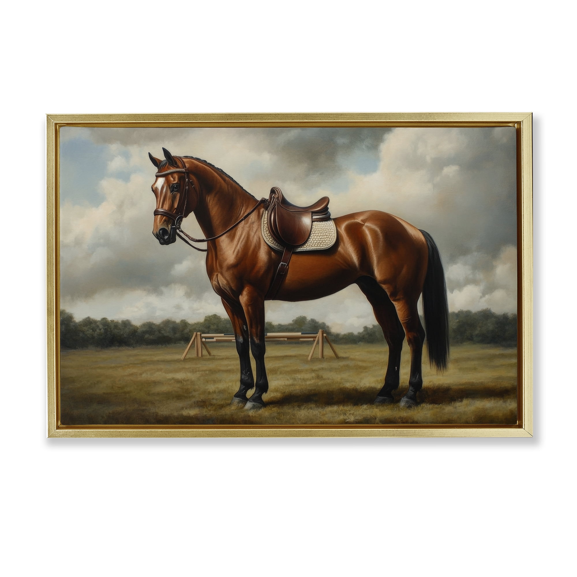 Stupell Industries Red Mare in Pastoral Landscape Gold Framed Floater Canvas Wall Art, design by Petal Prints Design