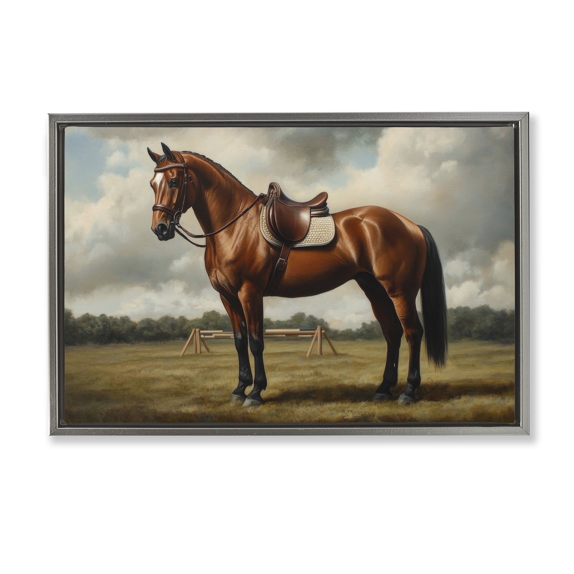 Stupell Industries Red Mare in Pastoral Landscape Gray Framed Floater Canvas Wall Art, design by Petal Prints Design