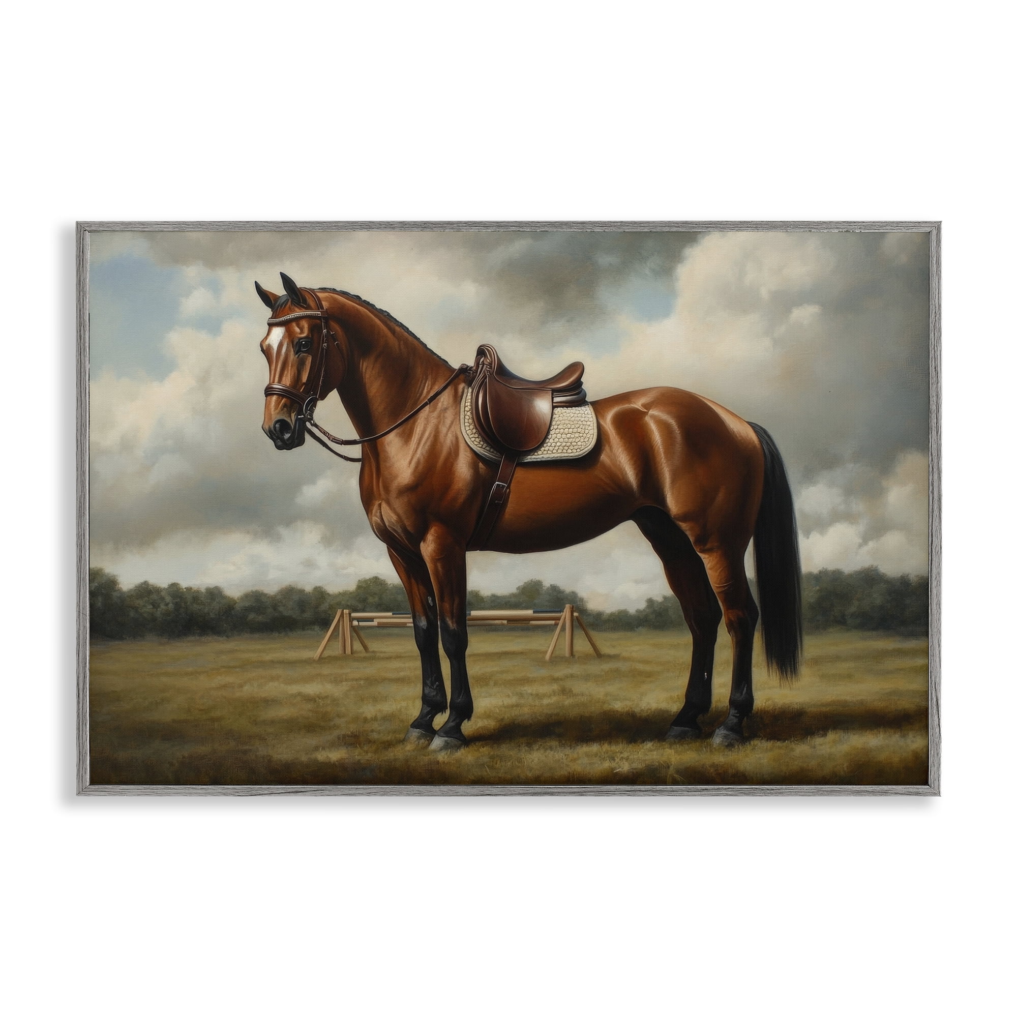 Stupell Industries Red Mare in Pastoral Landscape Gray Framed Giclee Art, design by Petal Prints Design