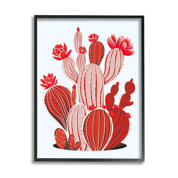 Stupell Industries Red Modern Cactus Plants Botanical & Floral Painting Black Framed Art Print Wall Art, 11 x 14