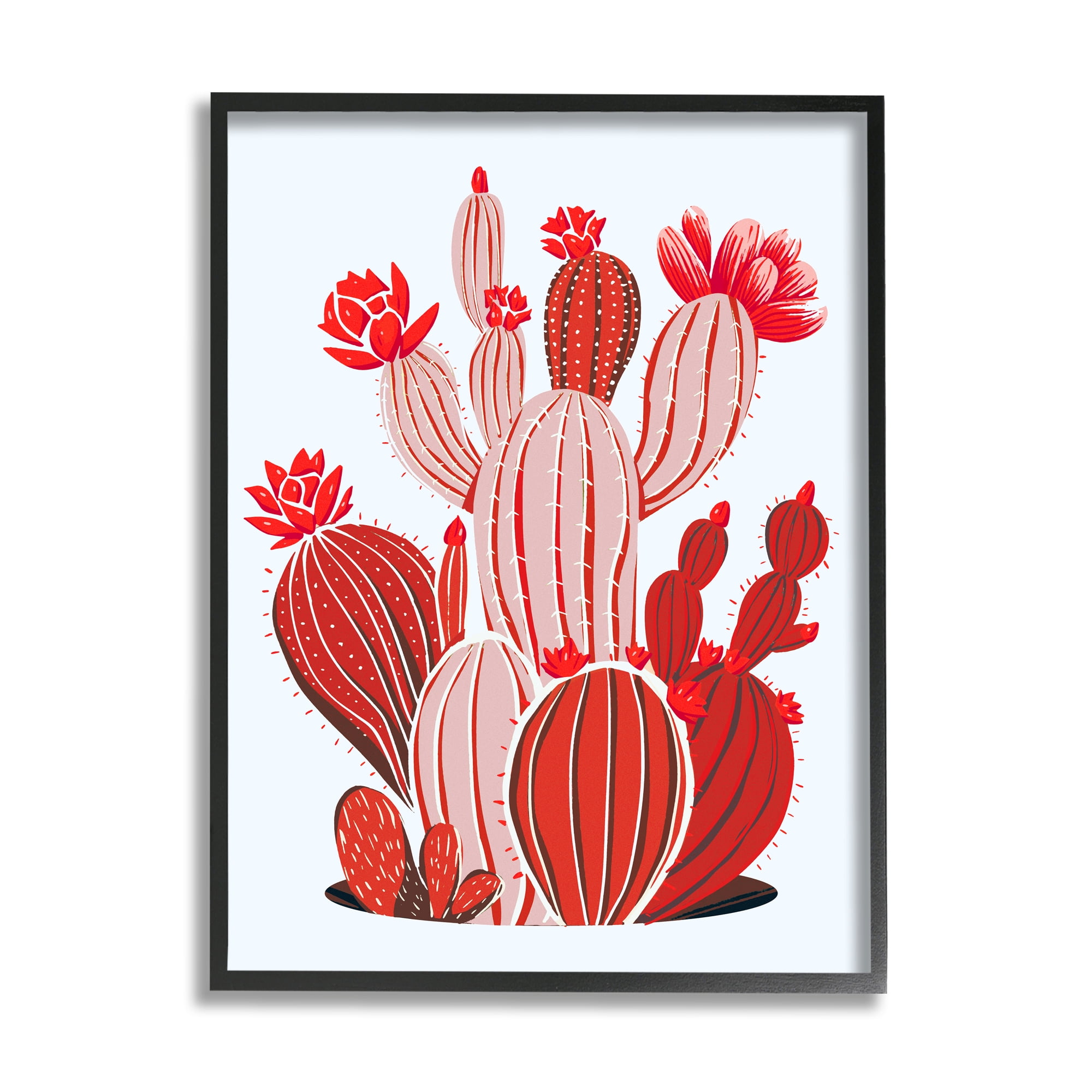 Stupell Industries Red Modern Cactus Plants Botanical & Floral Painting Black Framed Art Print Wall Art, 16 x 20