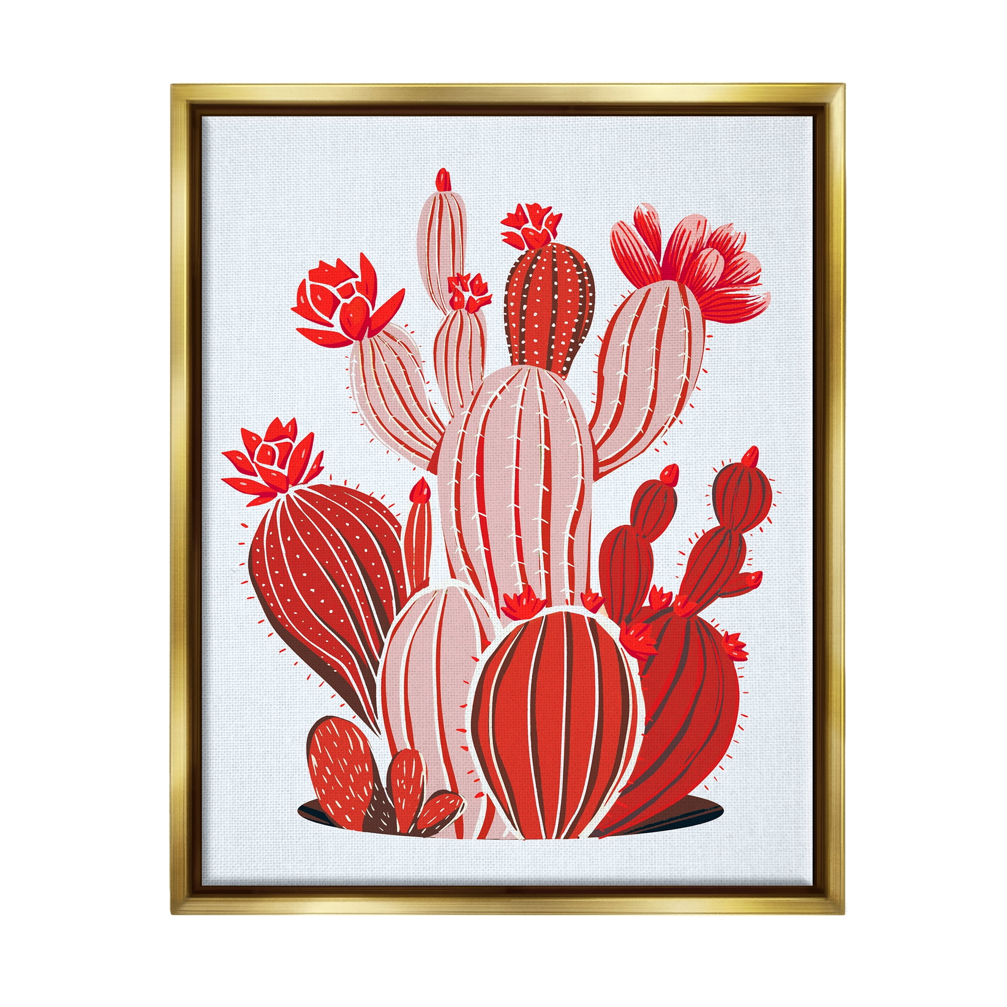 Stupell Industries Red Modern Cactus Plants Botanical & Floral Painting Gold Floater Framed Art Print Wall Art, 25 x 31