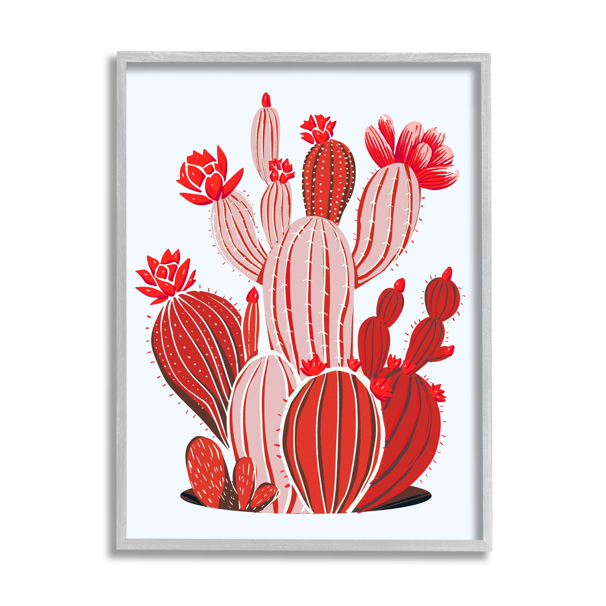 Stupell Industries Red Modern Cactus Plants Botanical & Floral Painting Gray Framed Art Print Wall Art, 16 x 20