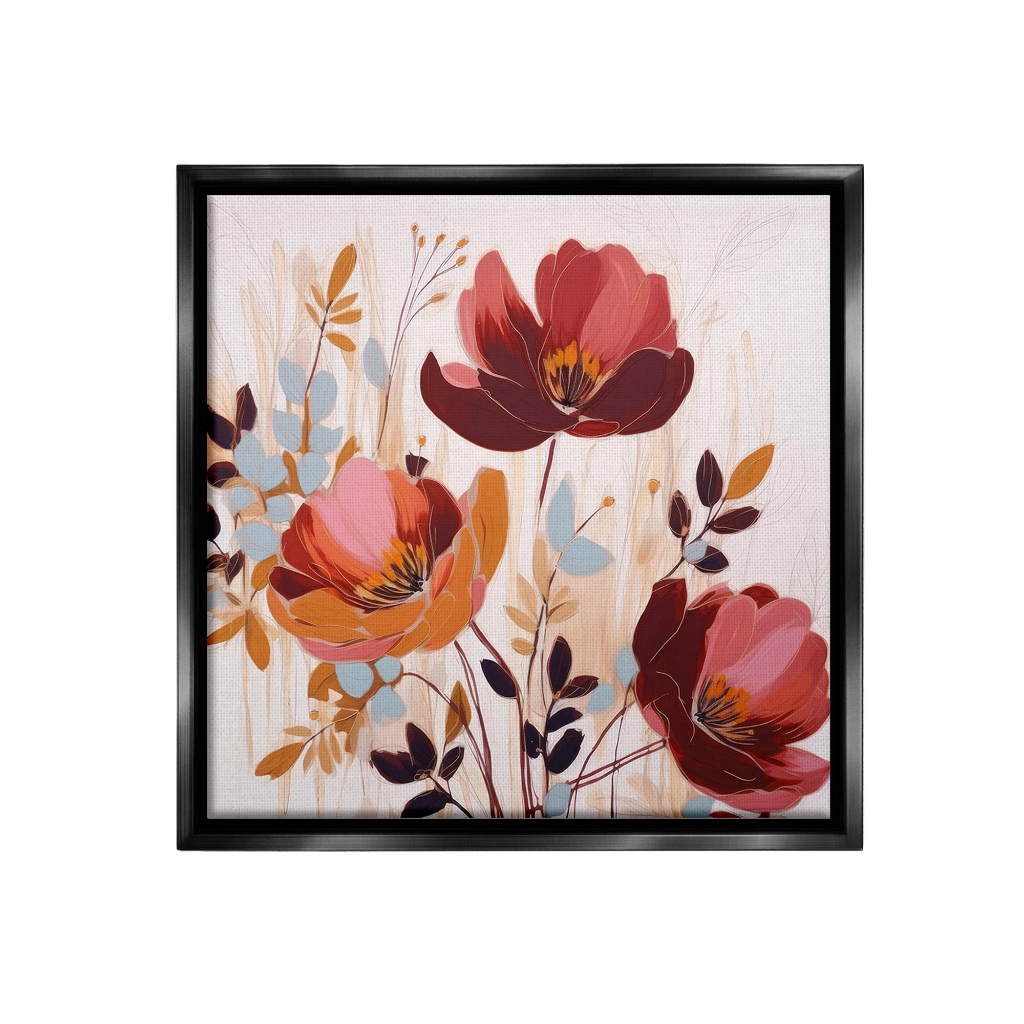 Stupell Industries Red Modern Roses Botanical & Floral Painting Black Floater Framed Canvas Art Print Wall Art, 25 x 25