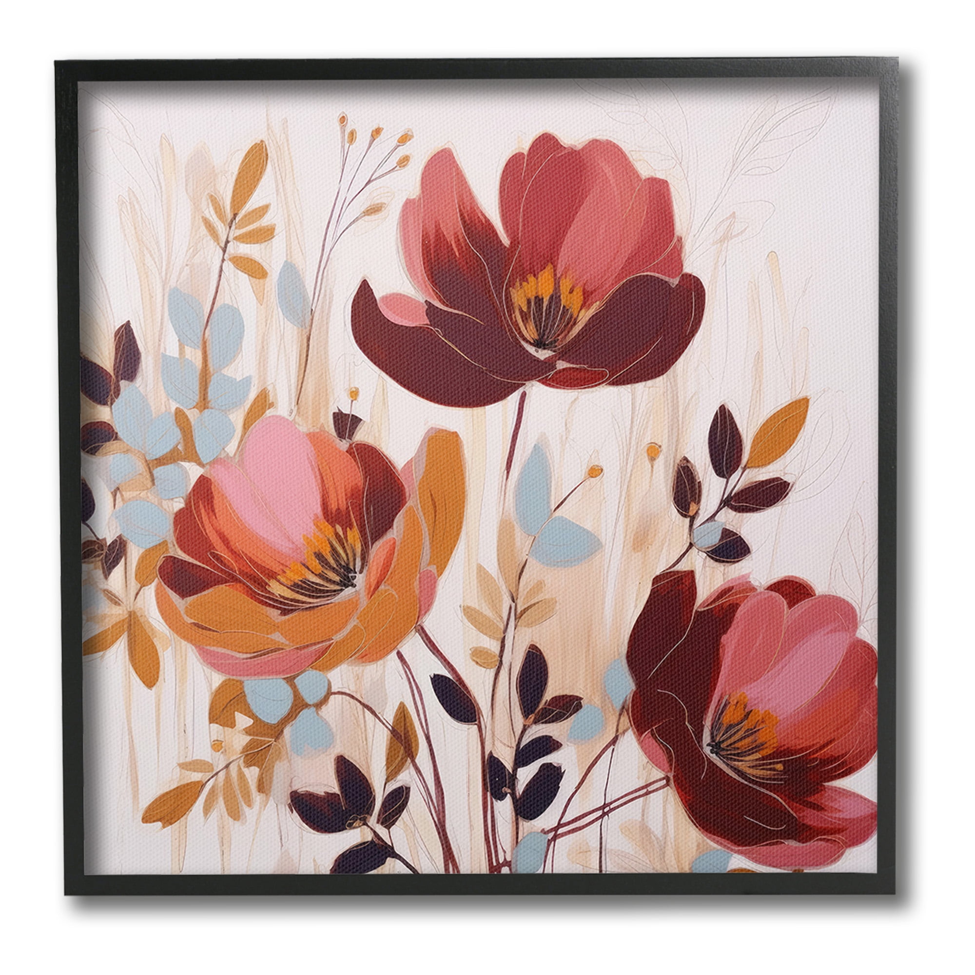 Stupell Industries Red Modern Roses Botanical & Floral Painting Black Framed Art Print Wall Art, 24 x 24